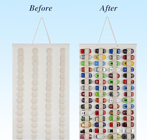 Miniatura 2 de Organizador de almacenamiento colgante para autos de juguete, estuche de exhibición de fieltro sostiene hasta 60 autos de juguete (crema)