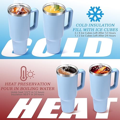 Miniatura 2 de Vaso aislado al vacío de acero inoxidable de 40 onzas con tapa y popote para agua, batidos y más, té helado o café (azul cielo)