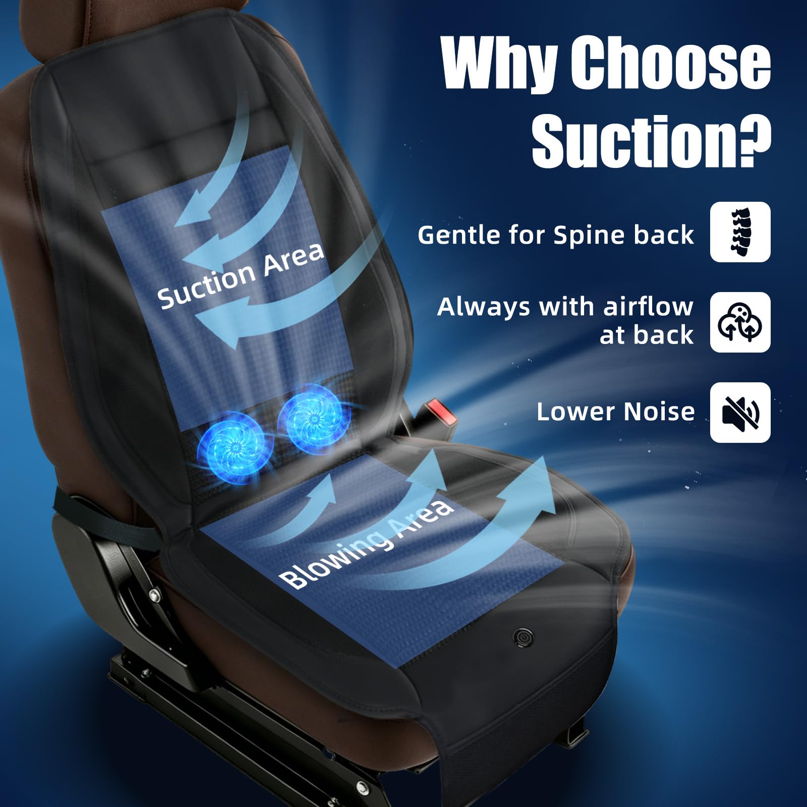 Funda de asiento de coche con ventilación de 3 velocidades para succión con seda de hielo transpirable