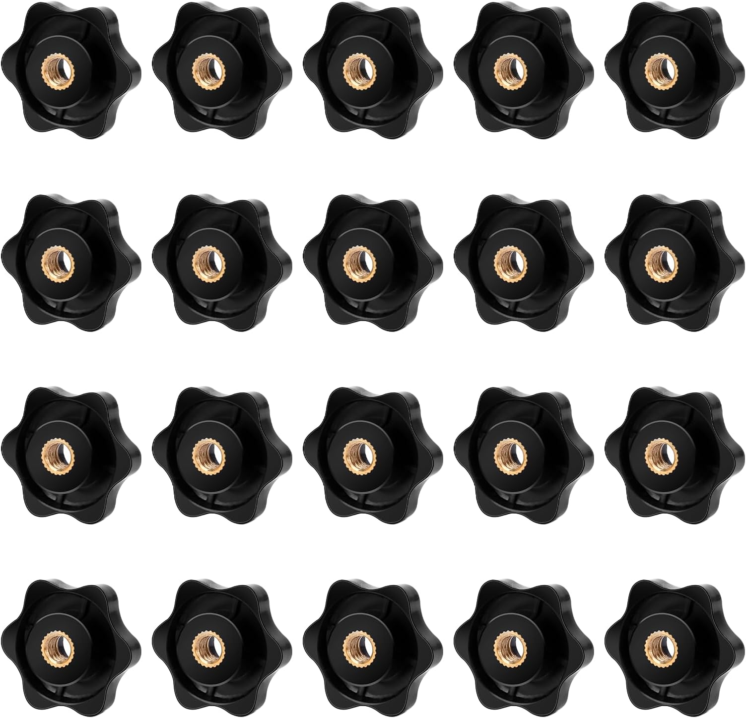 MOZEAT LENS 20 Pack 1/4-20 Knob 6 Star Knobs 1/4 Inch 20 Female Threaded Hexagon Head Thru Knob Clamping Knobs Jig Knobs T Track Bolts, Black, 554350_3_VNKWeQdRd