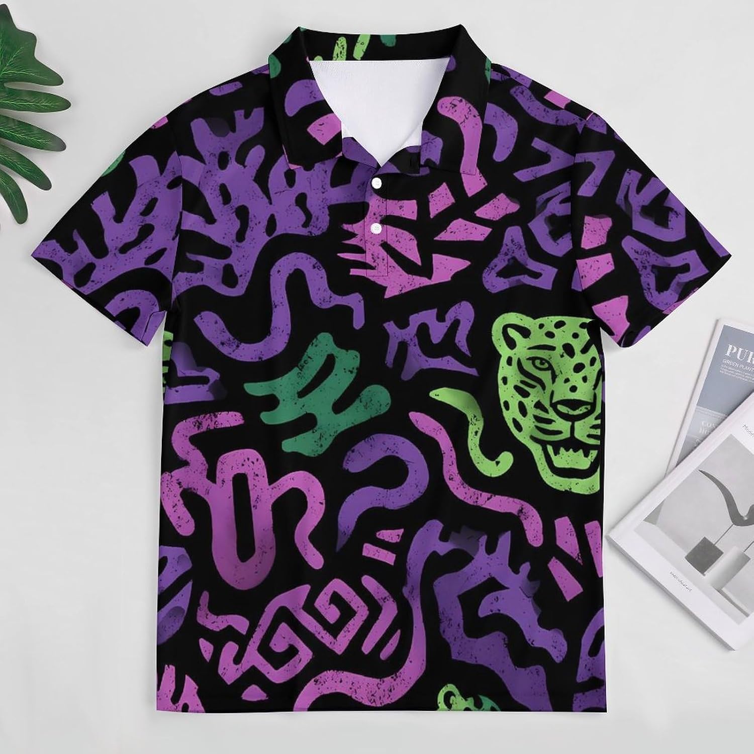 Neon Animal Graffiti Golf Polo Shirts for Men Casual T Shirts 5X-Large