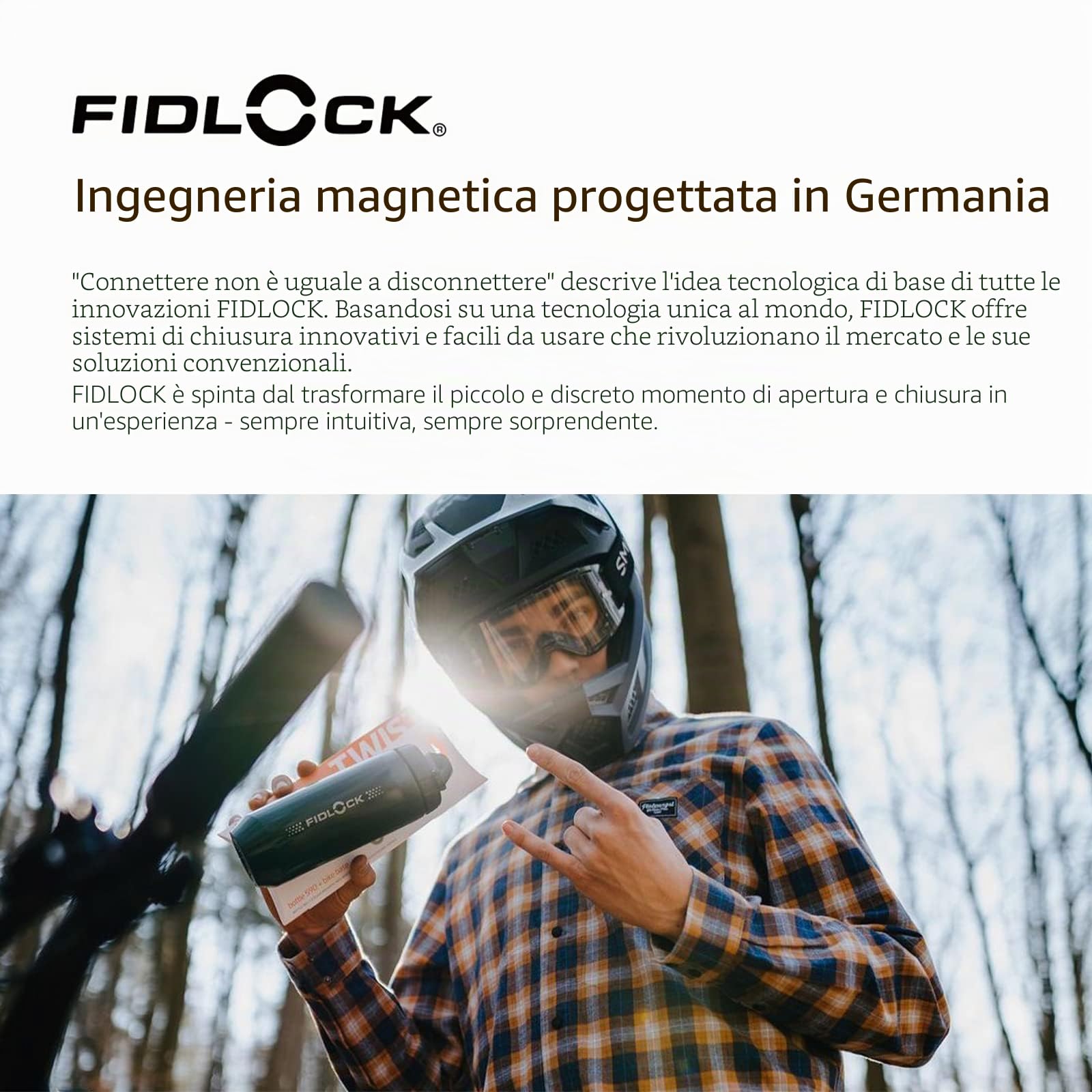 FIDLOCK Twist Bottle 590 & Bike Base Set – Nuovo tappo a prova di perdite, autosigillante, portabottiglie per bici senza viti e bottiglia attaccata, supporto magnetico senza gabbia, nero