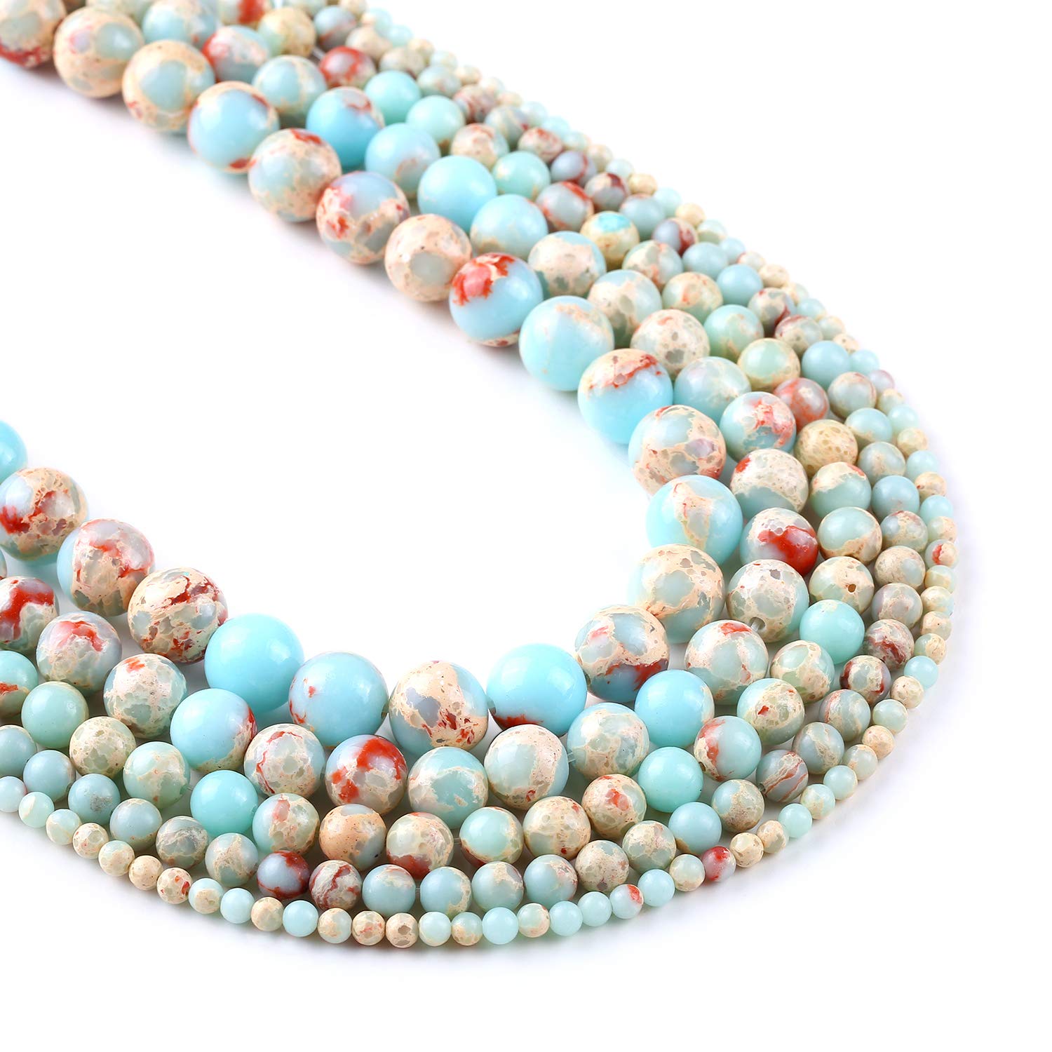 6mm Sea Sediment Jasper Beads Ocean Blue Regalite Round Imperial Impression Stone, 15" Full Strand