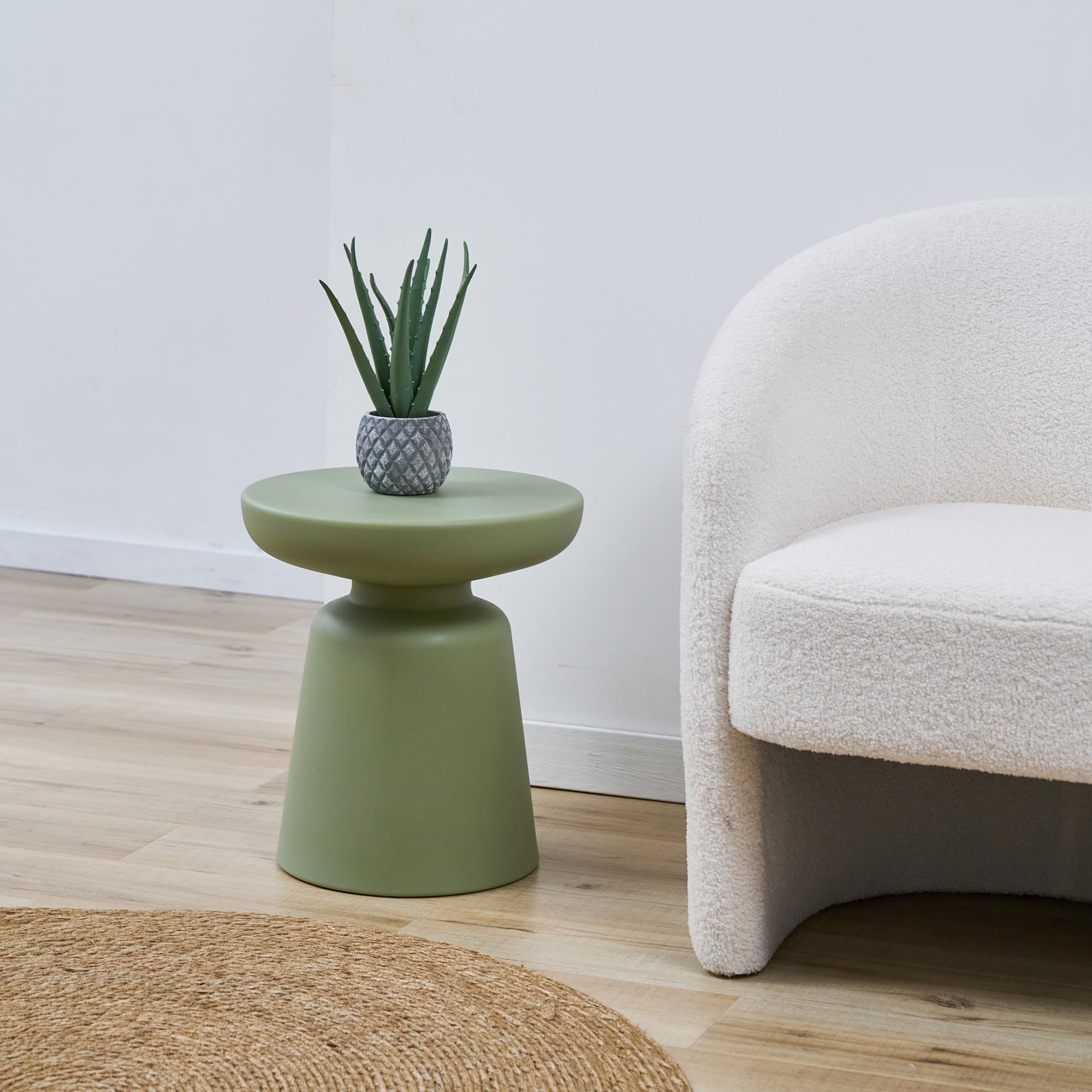 [en.casa] Mesa Auxiliar Posio para Salón Dormitorio Recibidor Mesa de Sofá de Diseño Único Mesilla de Noche Mesita de Café con Tablero Redondo 44 x Ø40 cm - Verde