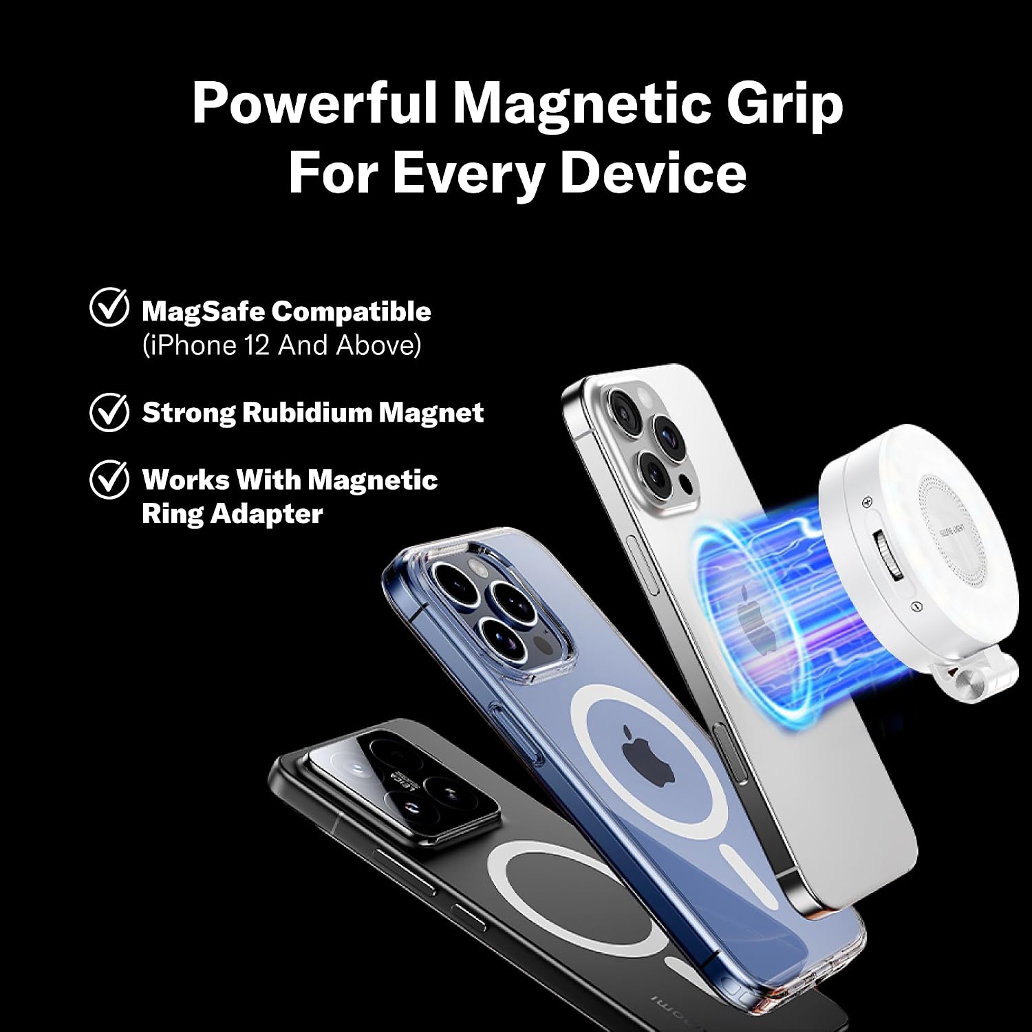 Tomum Magnetic Phone Selfie Light - Ring Lights Mirror Cell Phone Attachment Compatible for iPhone MagSafe Android with Magnetic Ring - Portable LED Fill Light for Selfies Camera Photo Video Recording