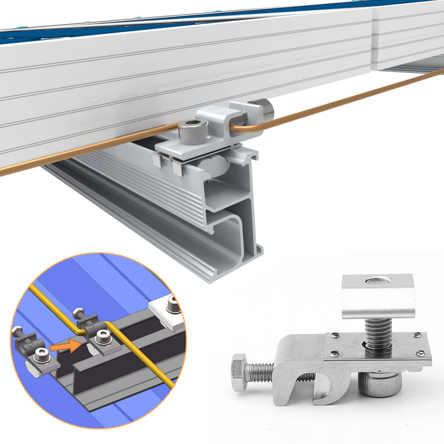 6x Erdungsklemme Für PV-Module – Aluminium Solar-Erdungsösen Für Blitzschutz & Statische Ableitung – Kompatibel Mit Verschiedenen Schienenprofilen