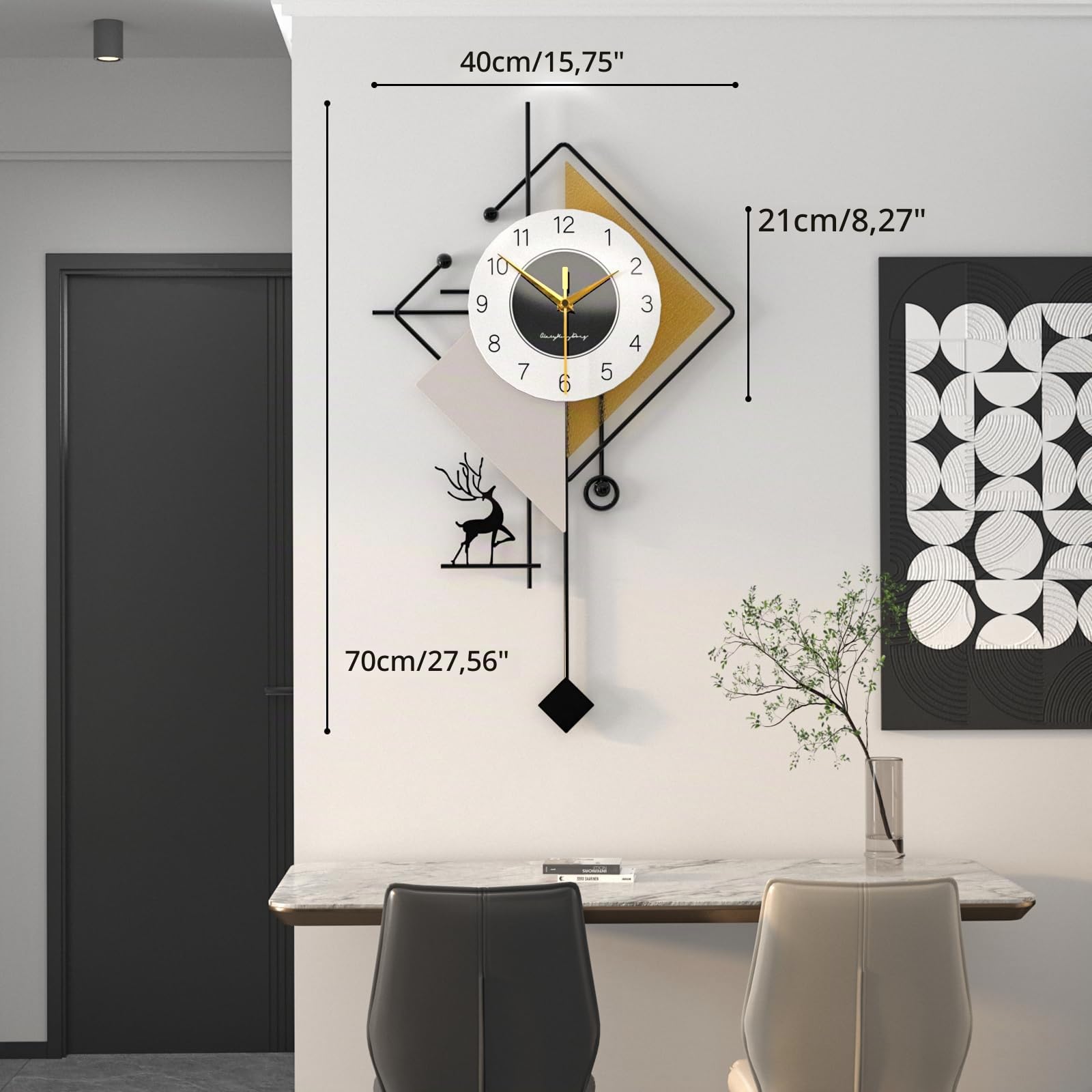 Modern Kreativ Wanduhr Exquisit Luxuriös Inspiriert Dekorative Wanduhren Leise ohne Tickgeräusche Batteriebetrieben Quarzuhr für Wohnzimmer Schlafzimmer Büro Küche, 40 * 70 cm