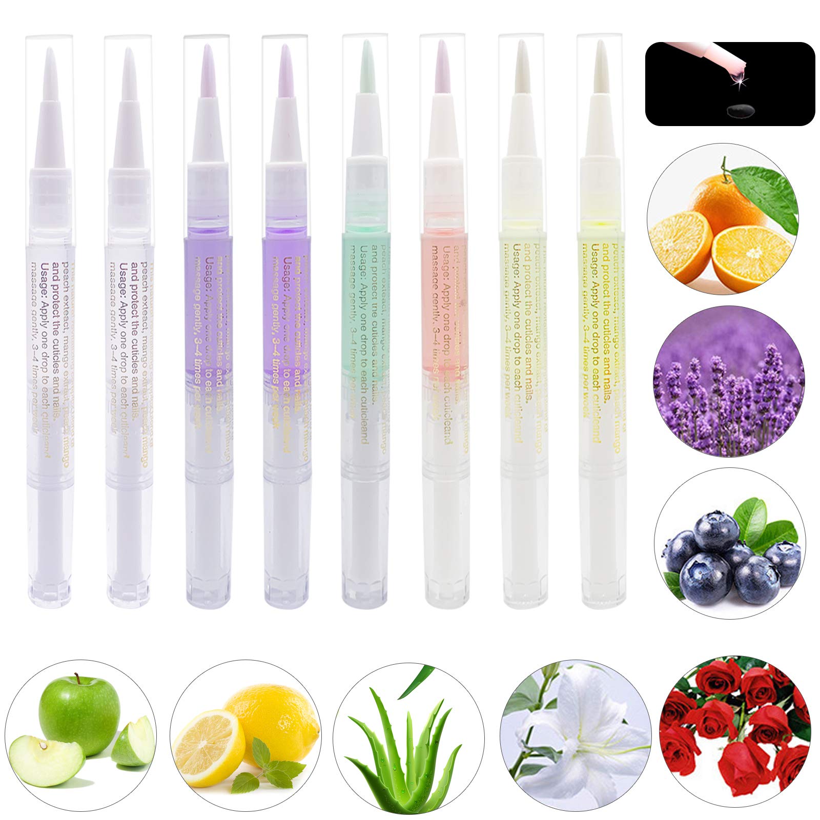 Extrapins 8PCS Cuticle Oil Pens,Cuticle Revitalizer Oil Pen with Soft Brush,Cuticle Oil Bulk for Nails Moist and Treatment,Nail Oil Manicure Repair The Cuticle,8 Kinds of Fruity Smell