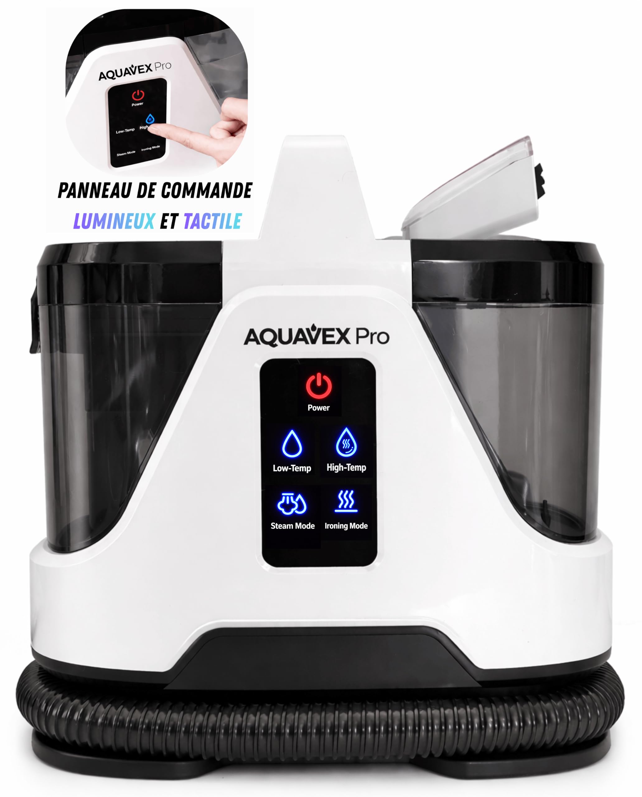 AquavexPro™ Ultra – Nettoyeur Injecteur Extracteur 1700W - 4 en 1 - Eau Froide/Chaude 65 °C & Vapeur 100 °C, Réservoirs 1.8L+1.1L - Shampouineuse Canapé, Tapis, Sièges Auto, Surfaces Dures, Vitres