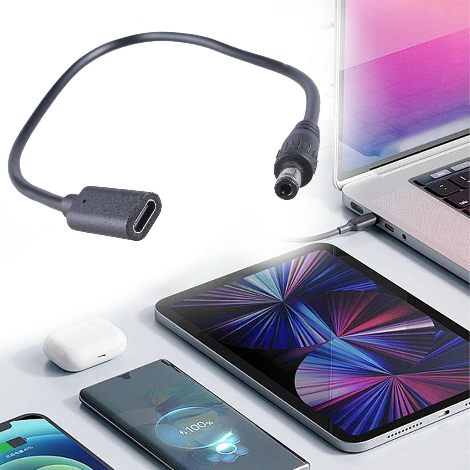 HapGlan 11.8in Type C to DC5525 Power Cord USB C Female to 5.5mmx2.5mm Male 9V 12V 15V 20V Adapter Cable Line for Camera