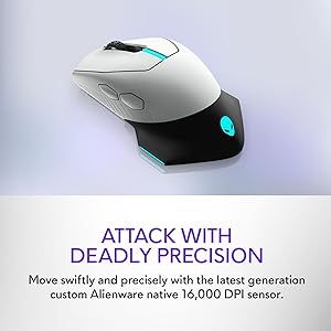 Alienware Wired/Wireless Gaming Mouse AW610M - 16000 DPI, Optical Sensor, Ambidextrous, 7 Buttons, 3-ZONE 16.8m AlienFX RGB Lighting, Edge-Free Design, Ergonomic - Lunar Light