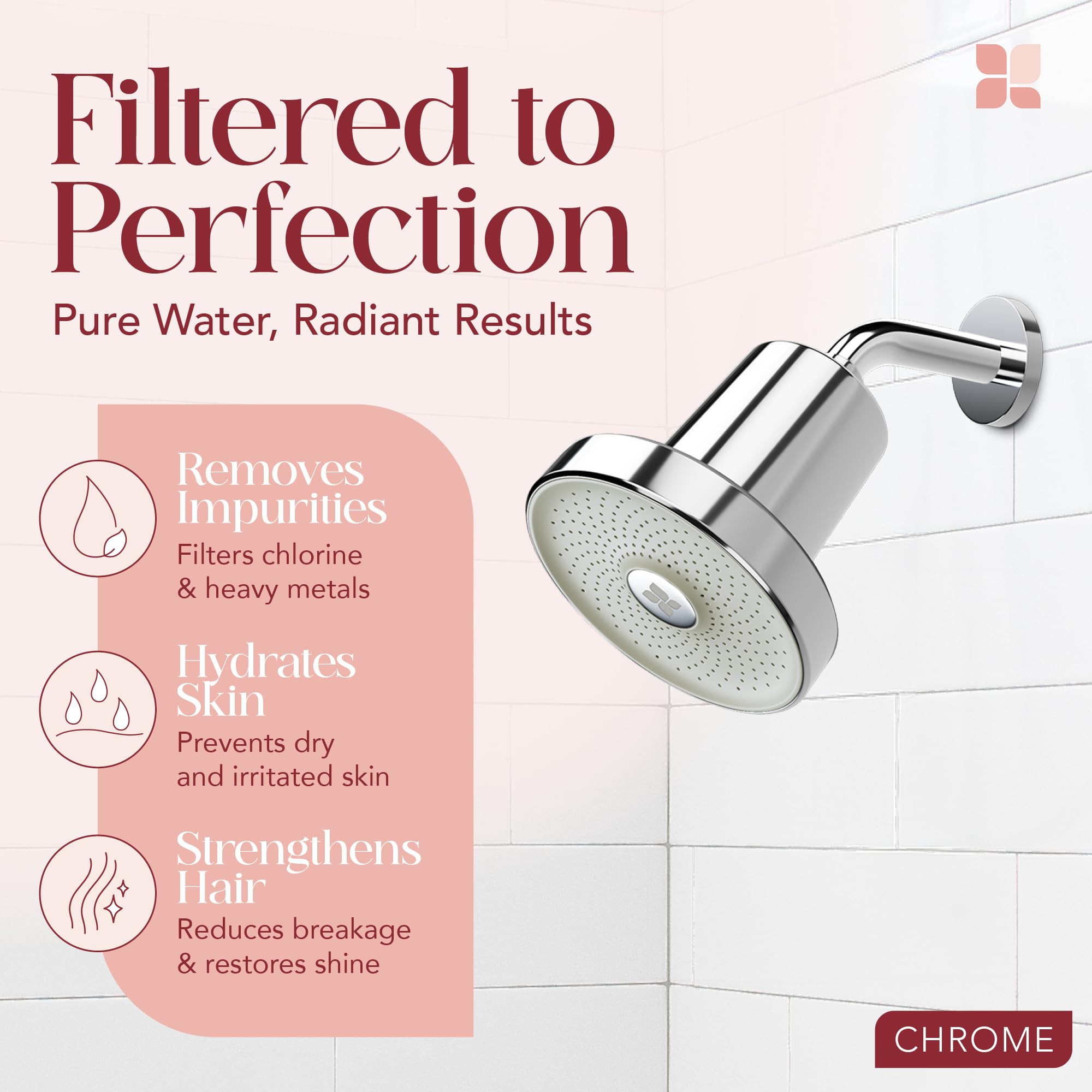 Testa con filtro per acqua dura, migliora pelle, capelli e unghie, grande soffione filtrato ad alta potenza con filtro, ammorbidisce l'acqua e rimuove cloro e metalli pesanti, cromato