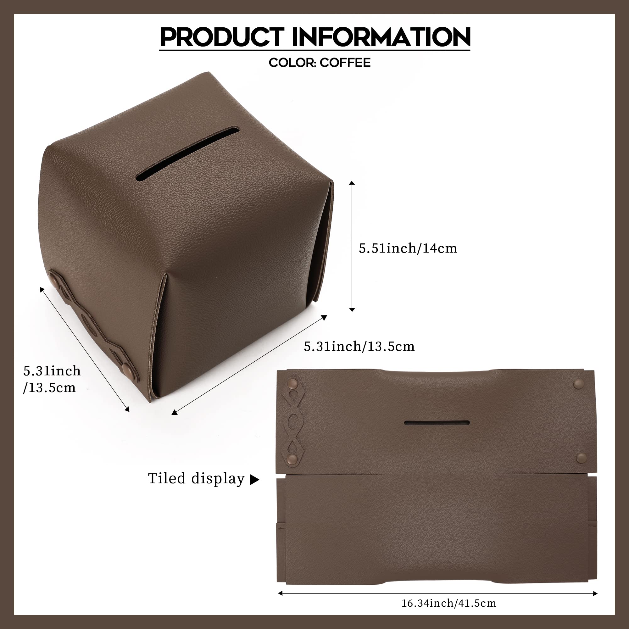 VANTOO Tissue Box Cover,PU Leather Square Rectangular Tissue Box Holder for Bathroom Dining Room Home Office Car (Square-Tan)