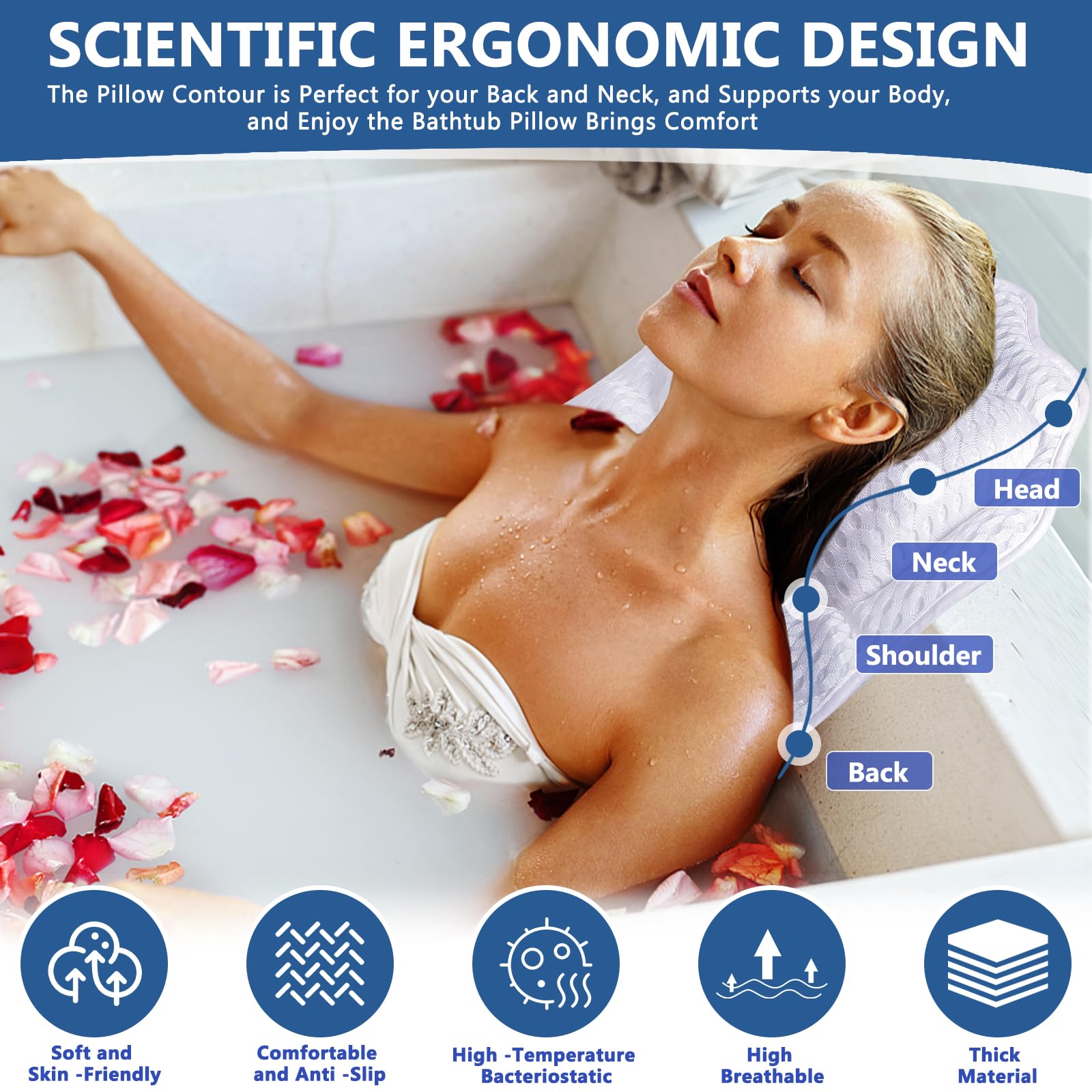 MOYKSRR Almohada para Bañera, Almohada de Baño, Reposacabezas Ergonómico, Almohadas de Bañera Cómoda Malla de Aire 4D Baño, Puede soportar la Cabeza,el Cuello, para SPA en Casa Bañera de Hidromasaje