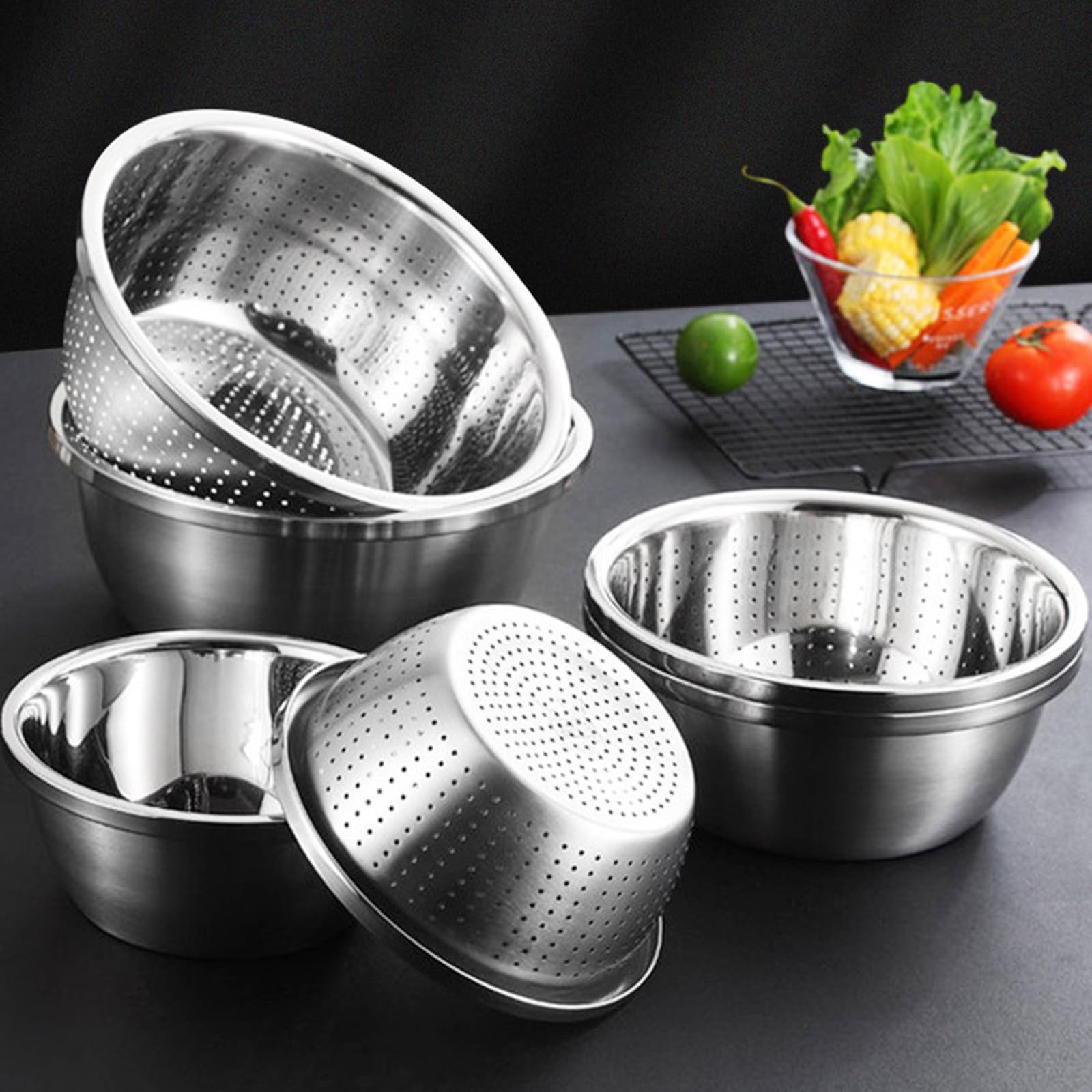Shanrya Passoire En Inox 18 Cm - Panier à Fruits Multifonction - Acier 304, Anti-Rouille, Lave-Vaisselle
