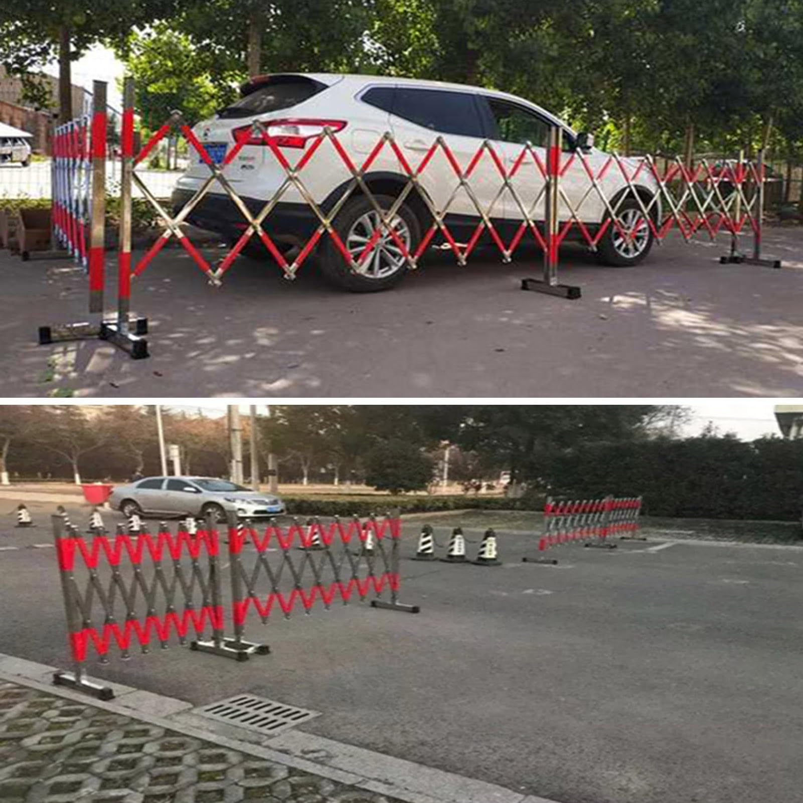 Barrera industrial expandible, puerta retráctil con ruedas, valla de acero inoxidable ajustable para control de acceso al garaje y seguridad vial