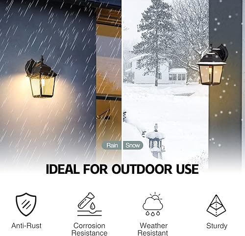 Miniatura 2 de Lámpara de pared exterior 1 luz negra para exteriores con pantalla de cristal transparente enchufe E26 resistente al agua de 1094 pulgadas de alto