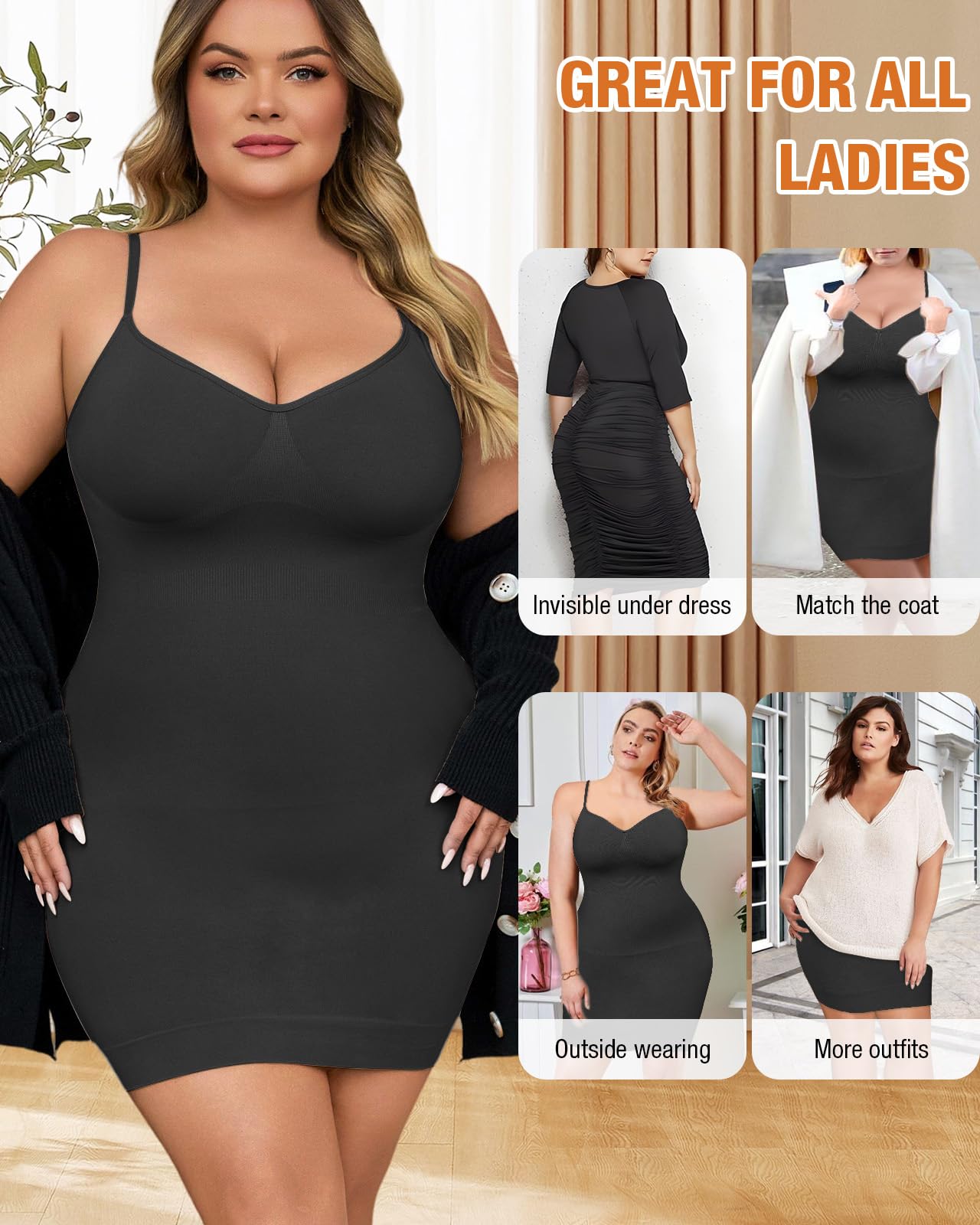 Shapewear Slip-Kleids für Frauen unter Kleid Nahtlose Tummy Control Full Slip Größe Glättung Cami Kleid Slips