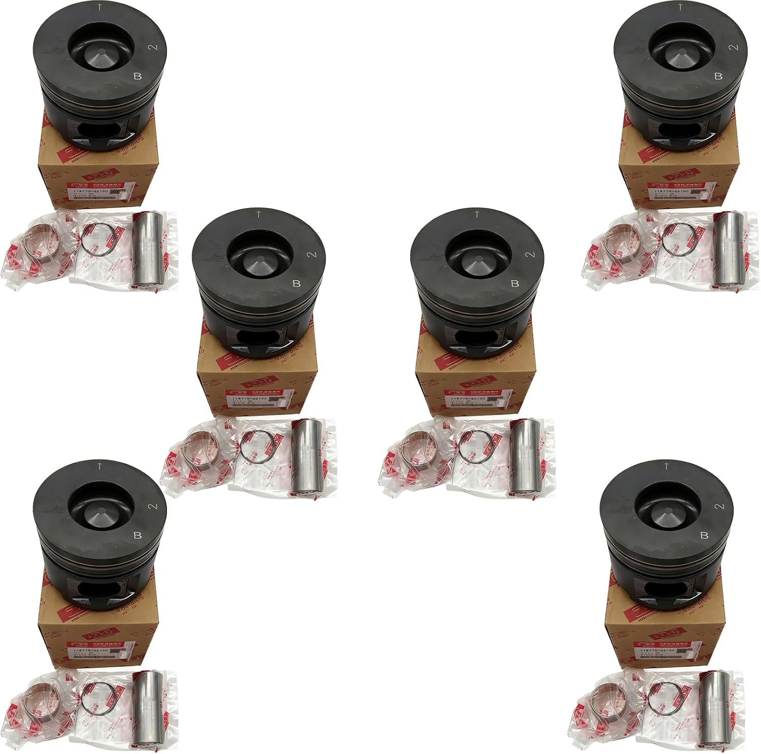 6-Set Piston Kit 119775-22160 11977522160 Compatible for Yanmar 6LPA-STP2 4LHA-STP 6LYA-STP 6LY3-UTP Engine