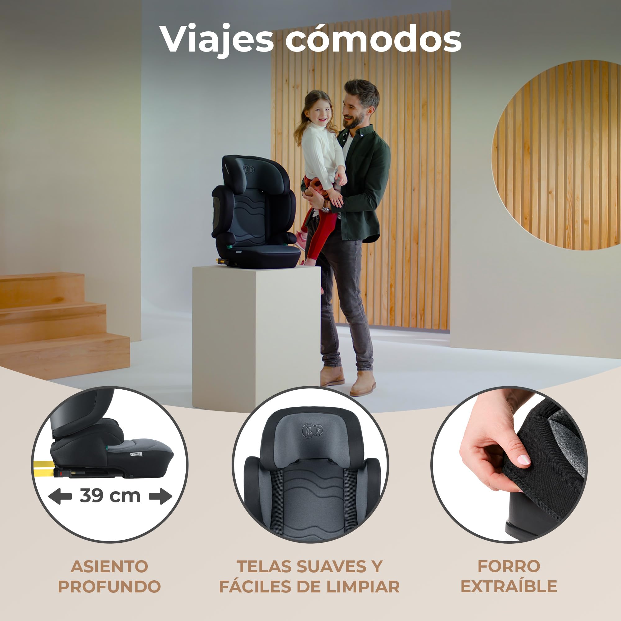 Kinderkraft XPAND2 I-Size, Silla de Coche Grupo 2/3, Reforzada, de 15 a 36 Kg, Negro