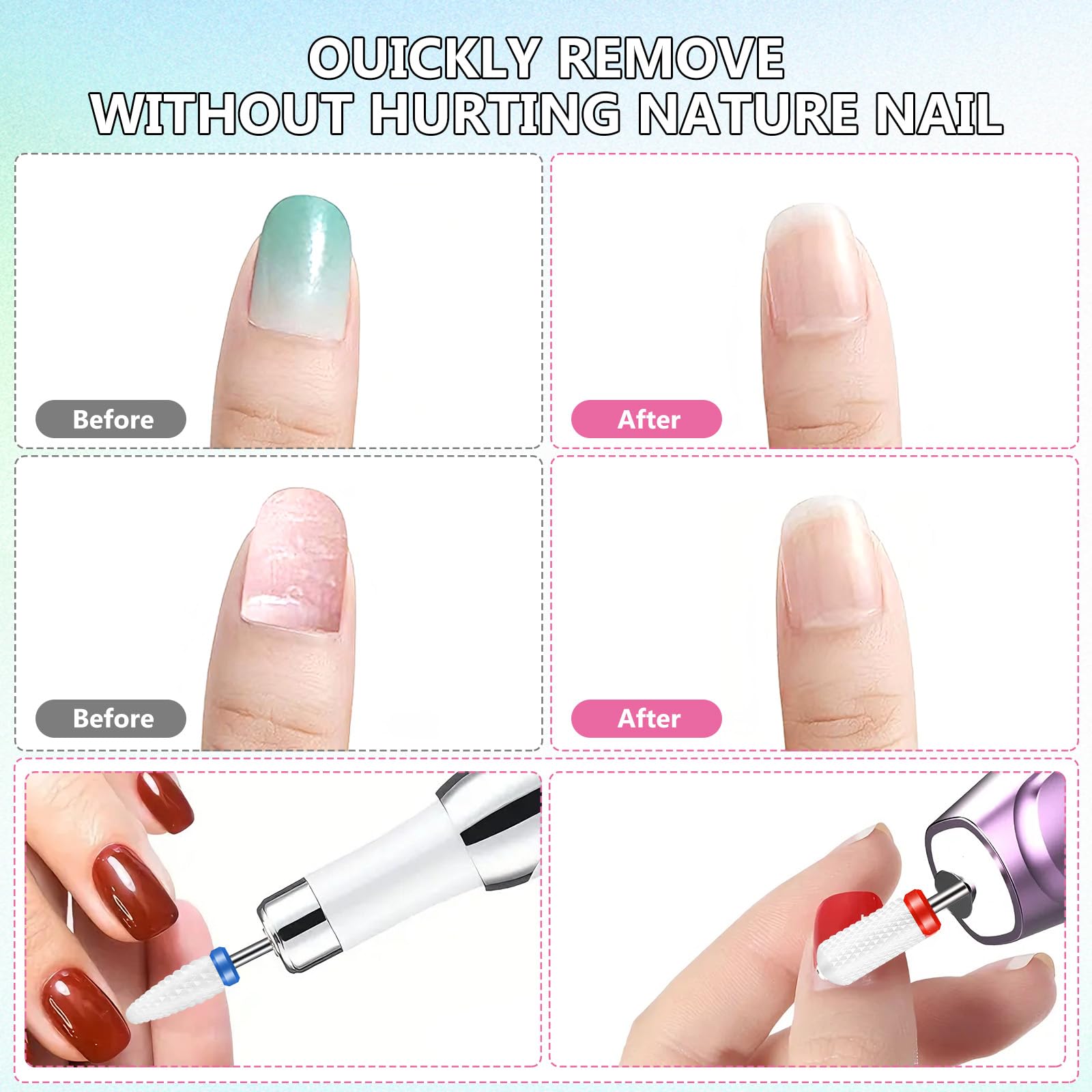13 PzPunte Fresa Unghie Professionale, Punte Fresa per Unghie da 3/32": 3 punte in carburo di tungsteno, 3 puntes in ceramica, 6 puntes in metallo e 1 pennello, per unghies in gel acrilico manicure