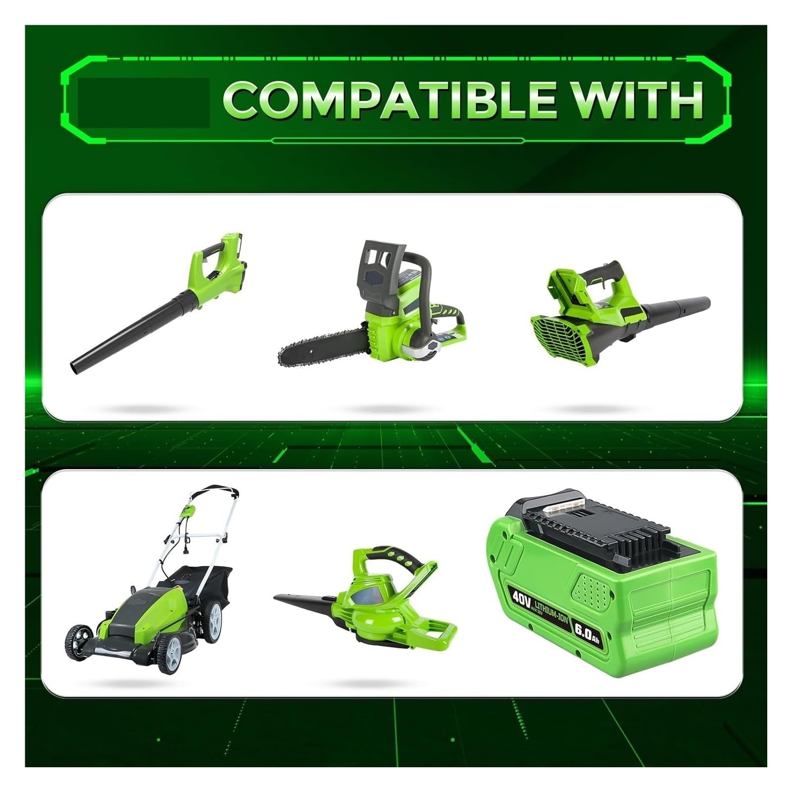 Batteria ricaricabile for elettroutensili, batteria di ricambio 40V 6.0Ah 8.0Ah, compatibile con Greenworks 29472 29462 29252 20202 22262(2pcs 8.0Ah)