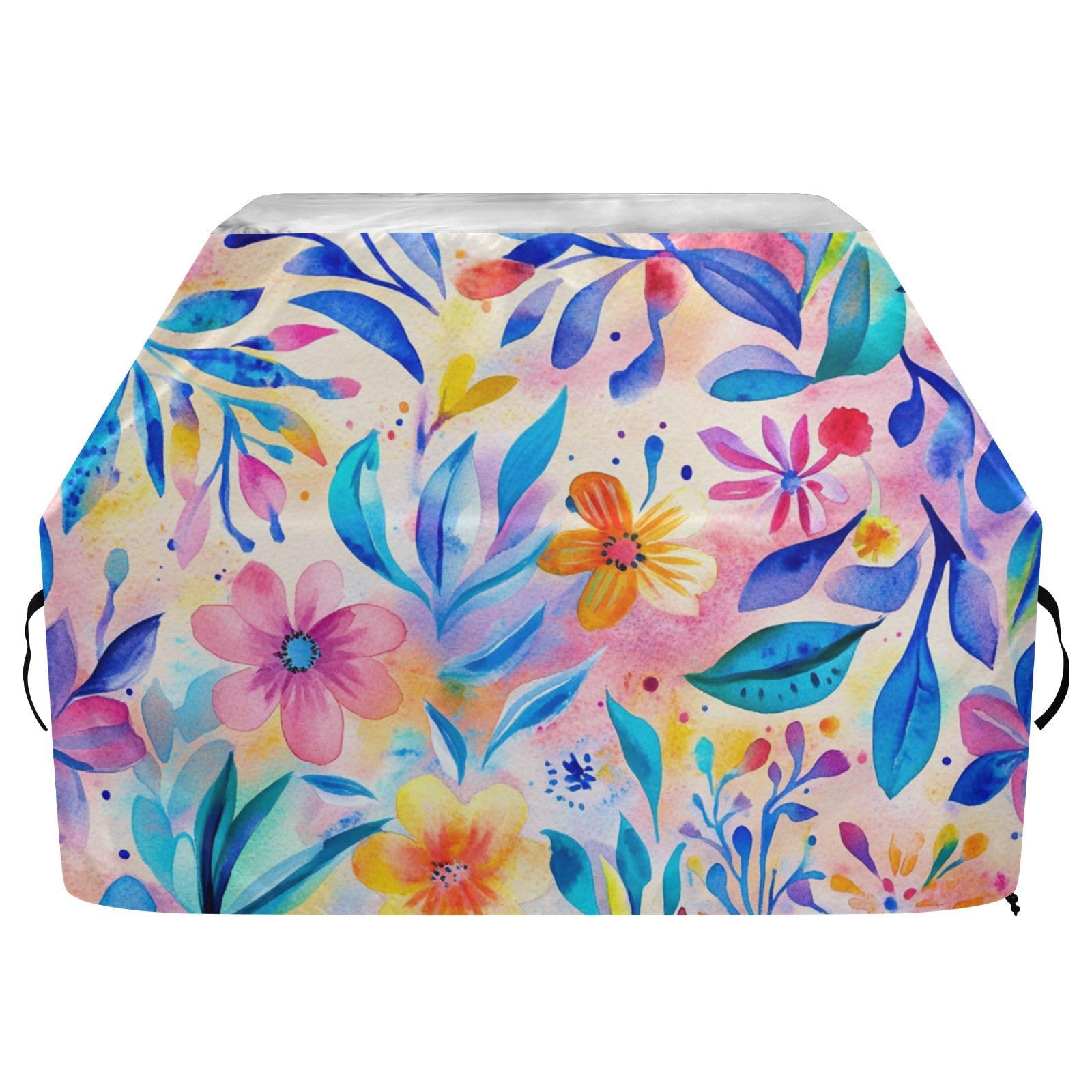 Kolorowy boho kwiatowy pokrowiec na grilla na patio 150 cm wodoodporny wytrzymały odporny na rozdarcie odporny na blaknięcie materiał pokrowiec na grilla z regulowanym sznurkiem na kurz i wiatr