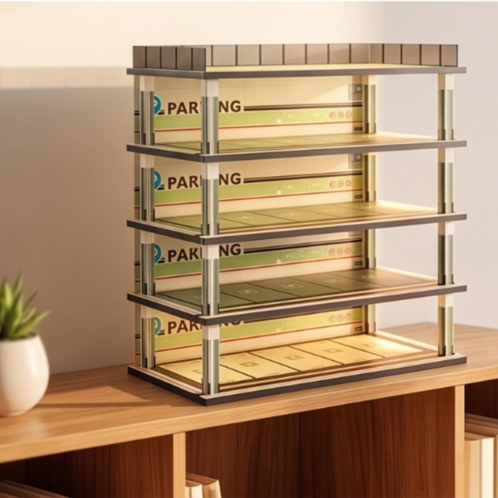 Espositore Auto Modellini Multi Livello Vetrina Garage Parcheggio Teche Scatola in Legno con Luce E Pareti Laterali Trasparenti in Acrilico Adatto per, Cinque Piani