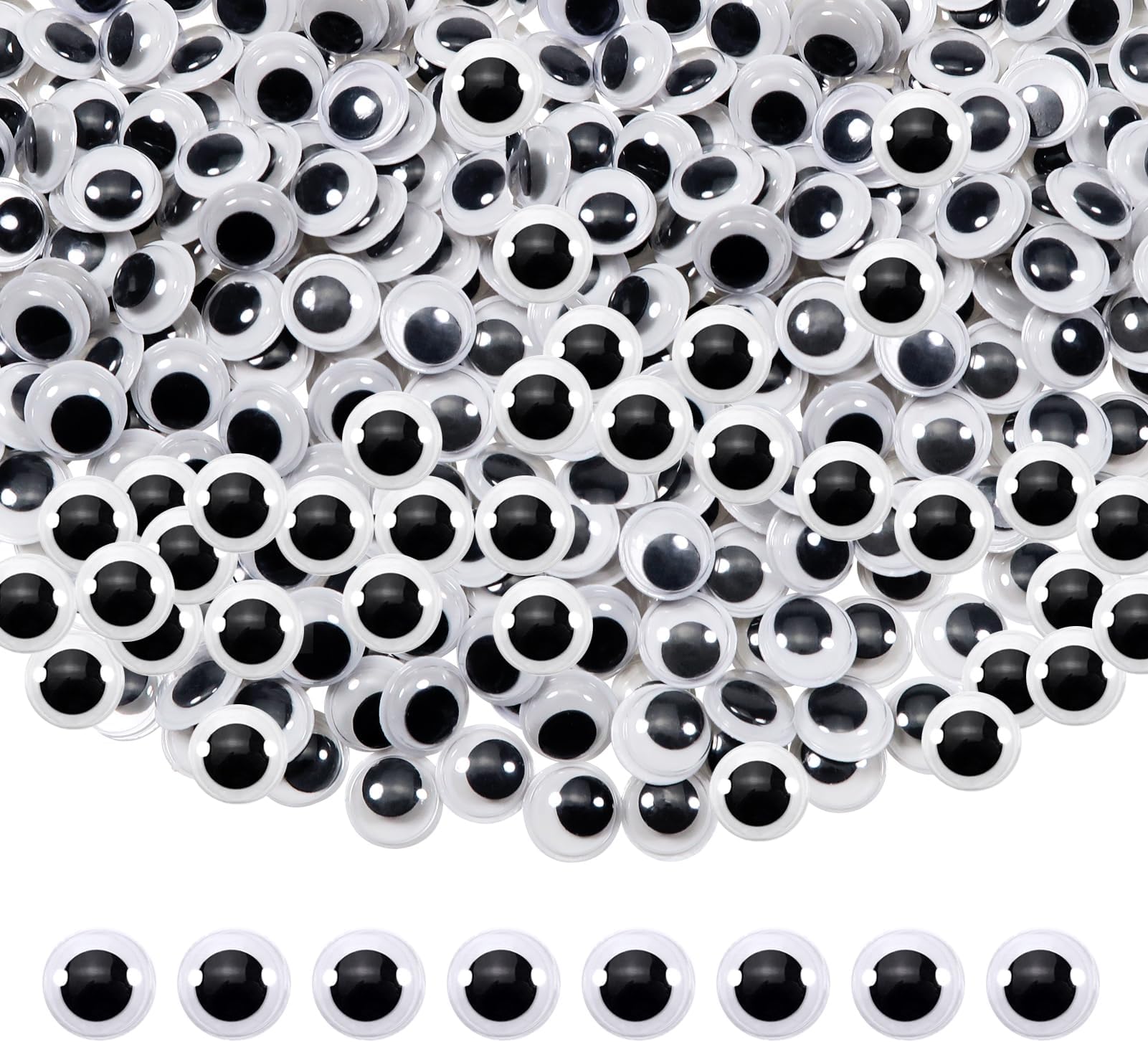 TOAOB 300pcs Plastic Wiggle Googly Eyes Self Adhesive 12mm White Round Sticker Eyes DIY Arts Crafts Scrapbooking Accessories