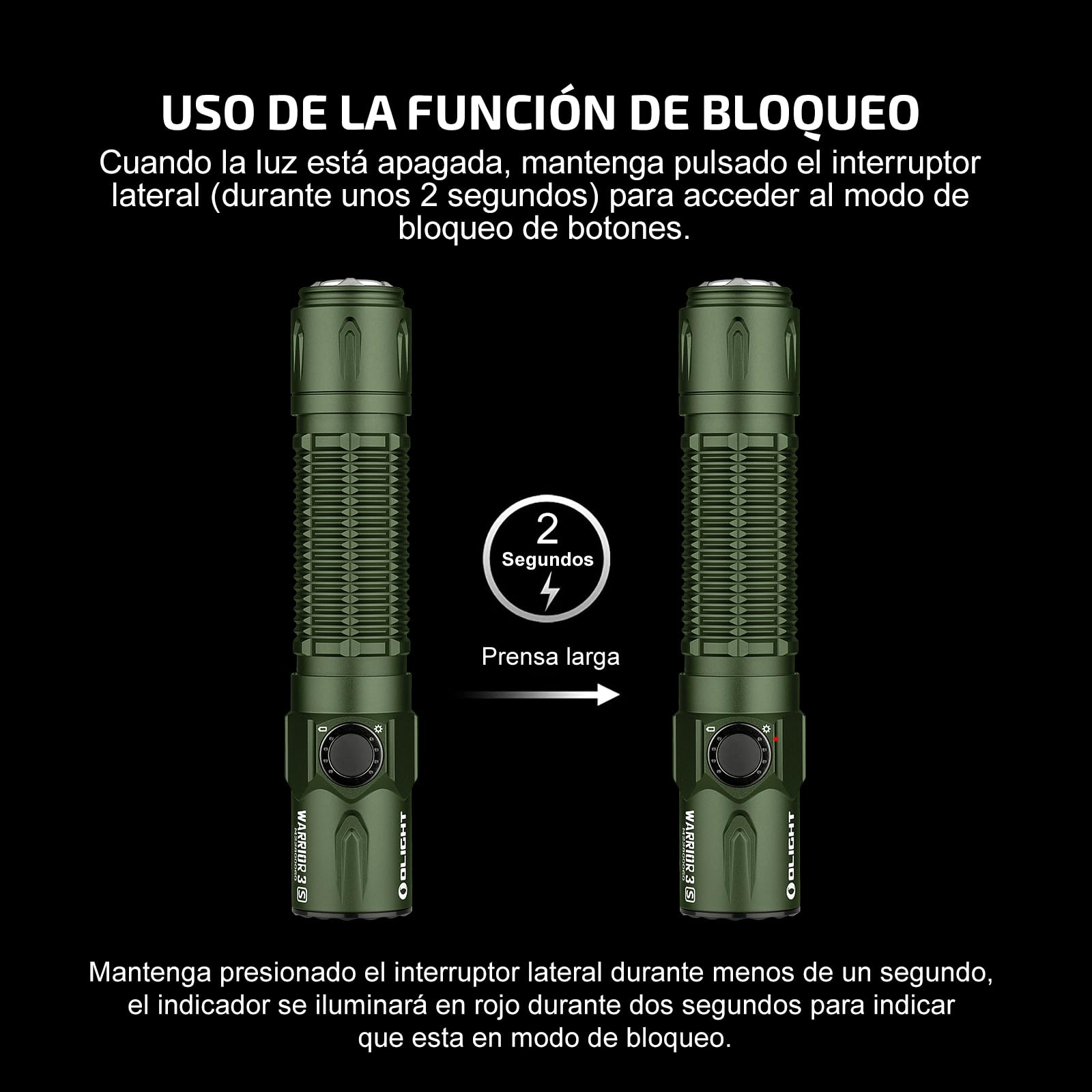 OLIGHT Warrior 3S Táctica Linterna 2300 LM 300M Carga mediante USB-C | Configuración de Sensor, Doble Interruptor, Impermeable IPX8, Adecuado Para Acampada, Senderismo y Emergencias