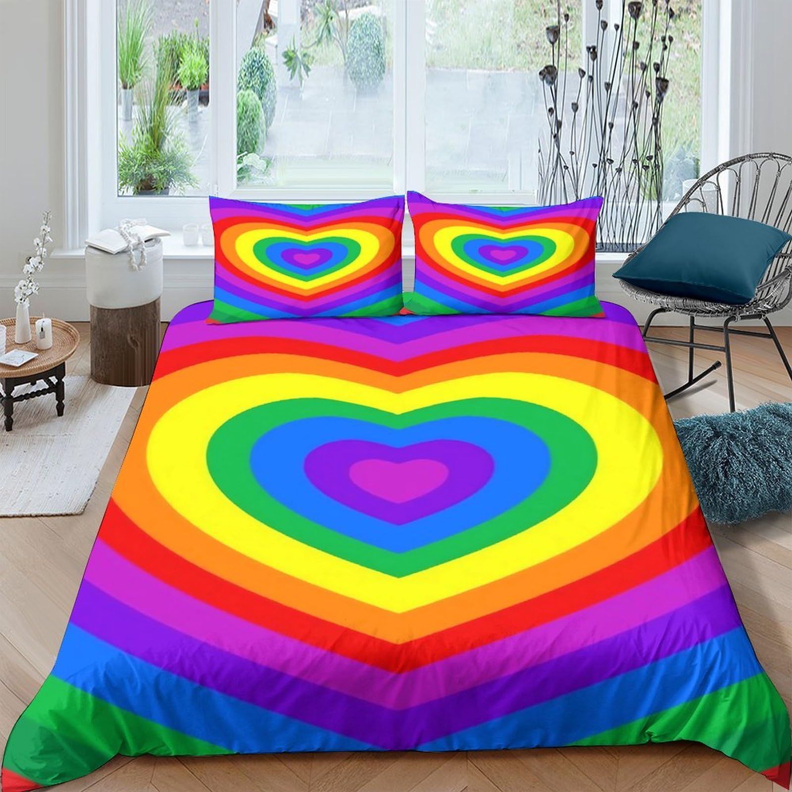 Ctjqhvkz Style-9 3D Printed Rainbow Heart Fitted Sheet Microfiber Soft Vibrant Colourful Bed Cover For Bedroom Dorm Decor Single（135X200cm）