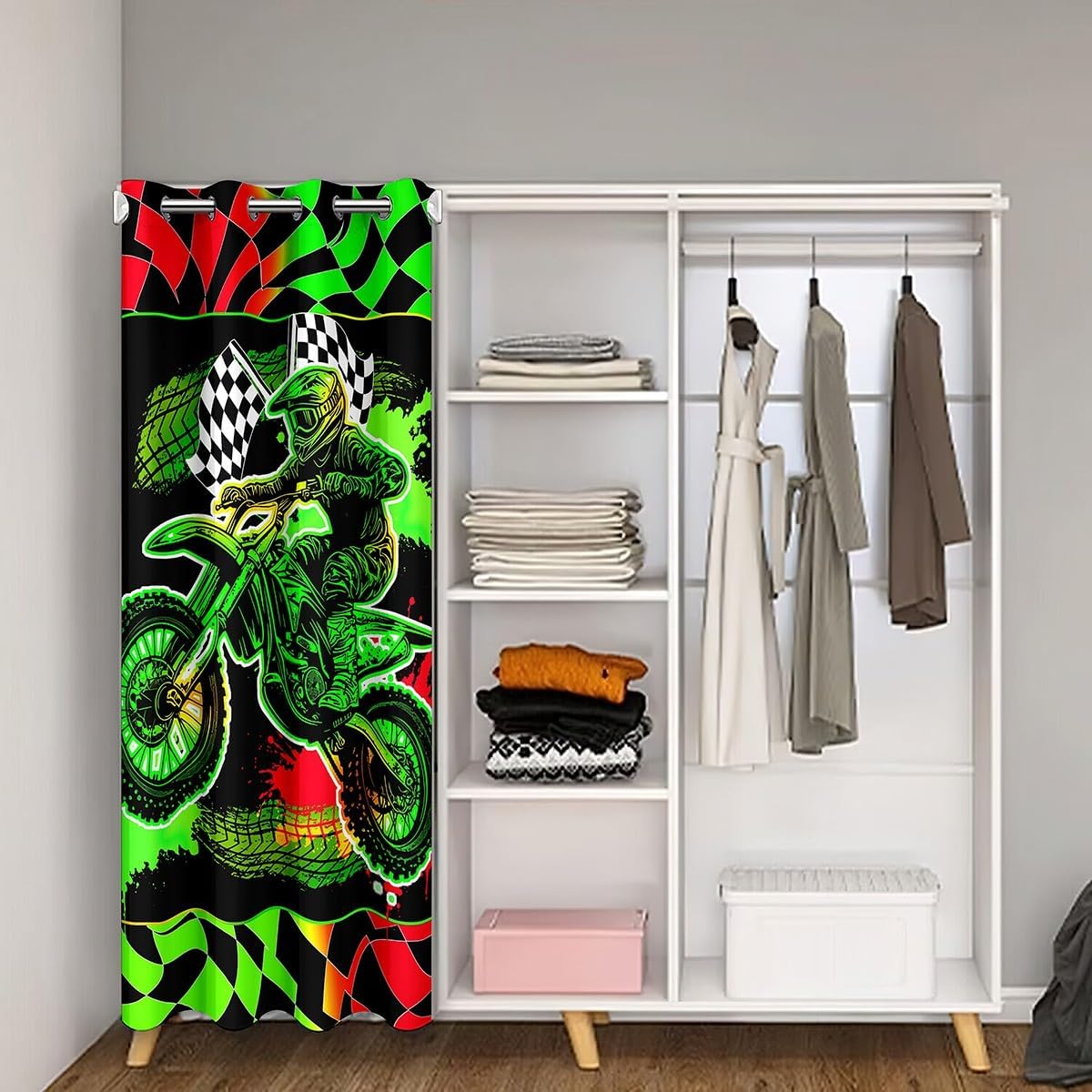 Feelyou Kids Boys Dirt Bike Closet Door Cover Curtain for Bedroom Living Room,Extreme Sports Motocross Door Curtain for Doorway Privacy 1 Panel, 34"x80" for Motocross Rider Room Blackout Curtain