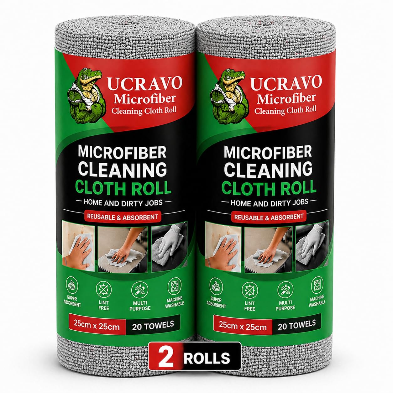 UCRAVO Reusable Kitchen Towel Roll - 4000 Times Washable | Soft & Highly Absorbent Eco Bamboo Wipes | Better Alternative to Dishcloth & Kitchen Tissue Paper Roll | 40 Sheets for Home & Glass Cleaning-image-12