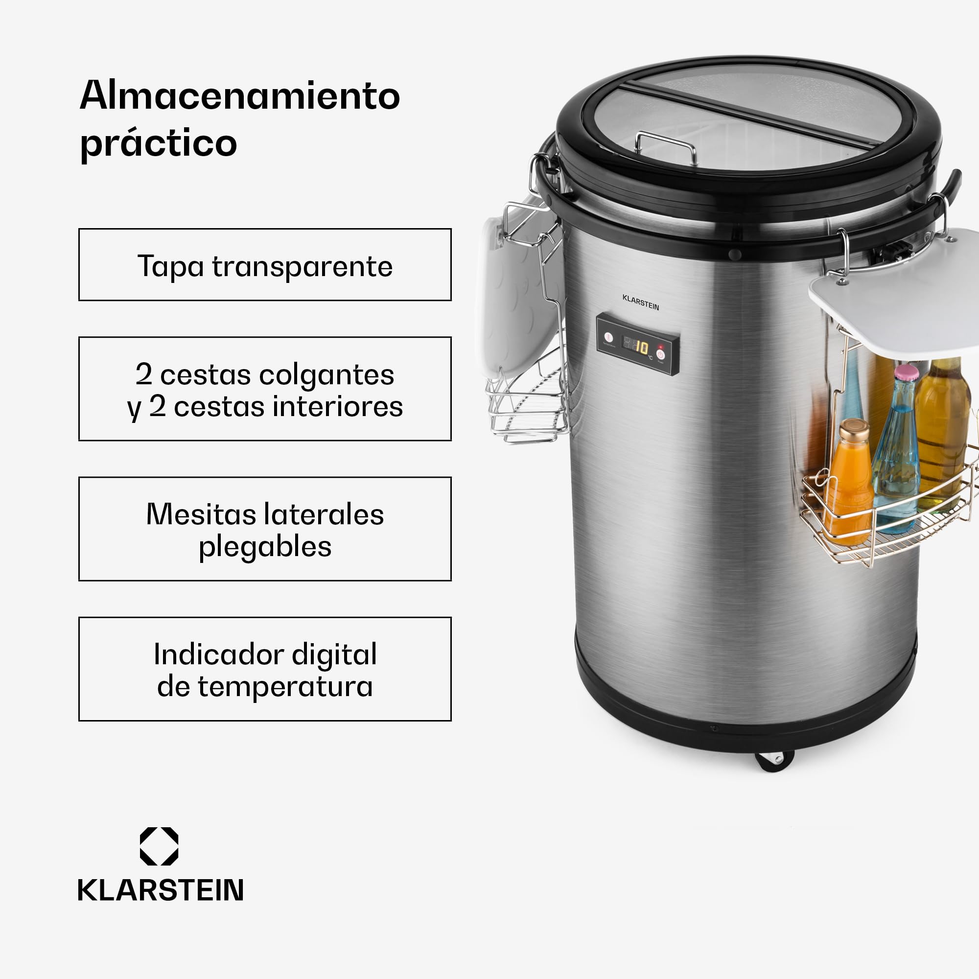 Klarstein Mr. Barbot - Enfriador de bebidas (Independiente, Negro, Acero inoxidable, F, 0-16 °C, Arriba)
