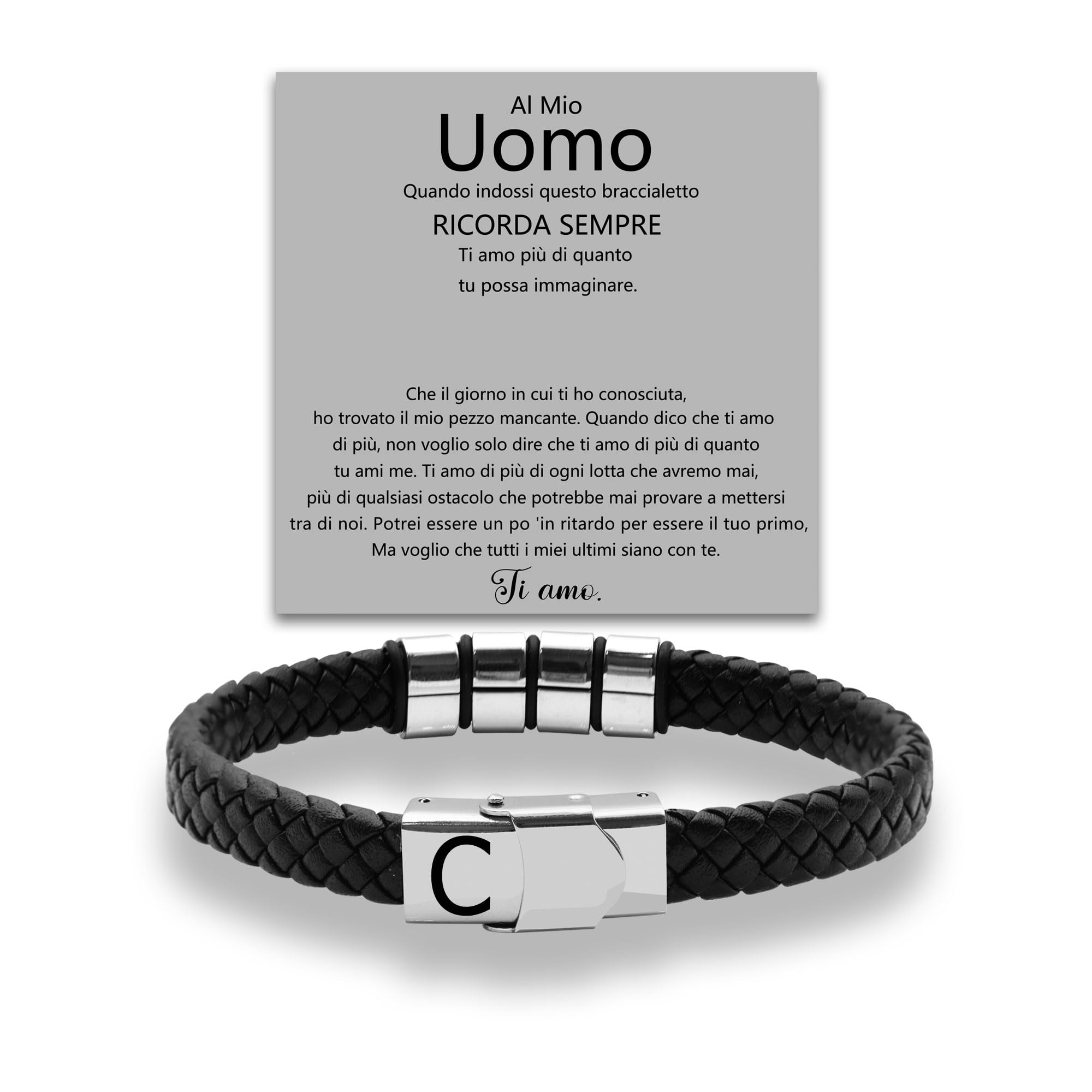 SAMINO Cuoio Nero 26 Bracciale Iniziale Per Il Mio Uomo Acciaio Inossidabile A-Z Lettera Charm Bracciale Intrecciato Per I Regali A Lui