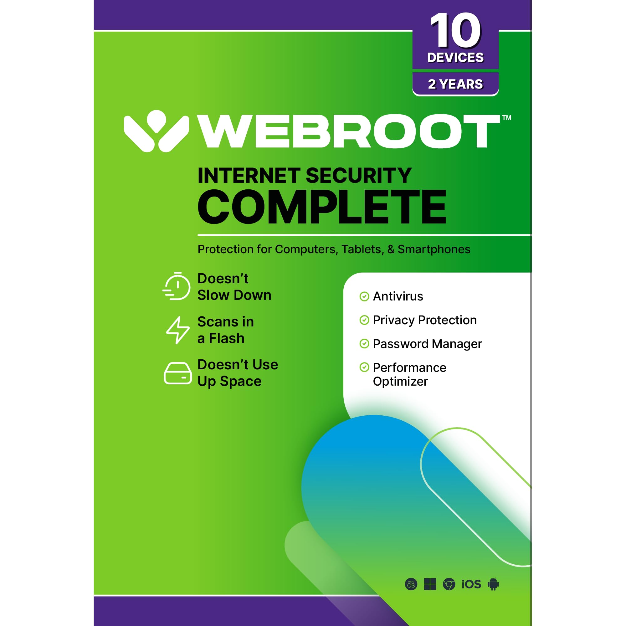 Webroot Internet Security Complete | Antivirus Software 2026 | 10 Device | 1 Year Keycard for PC/Mac/Chromebook/Android/IOS + Password Manager, Performance Optimizer | Packaged Version