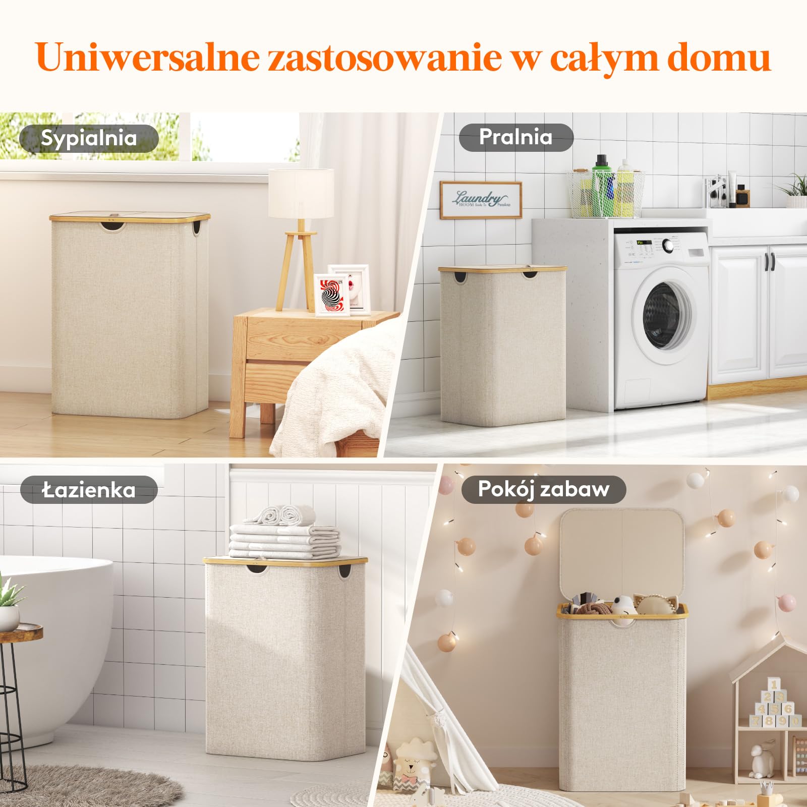 Lifewit 150L Kosz na pranie z pokrywką, Zbieracz prania 3 przegródki, Duży pojemnik na pranie, Sortownik prania, Beczka na pranie, Sortowanie prania, Pojemnik na pranie, Kosze na pranie do pralni