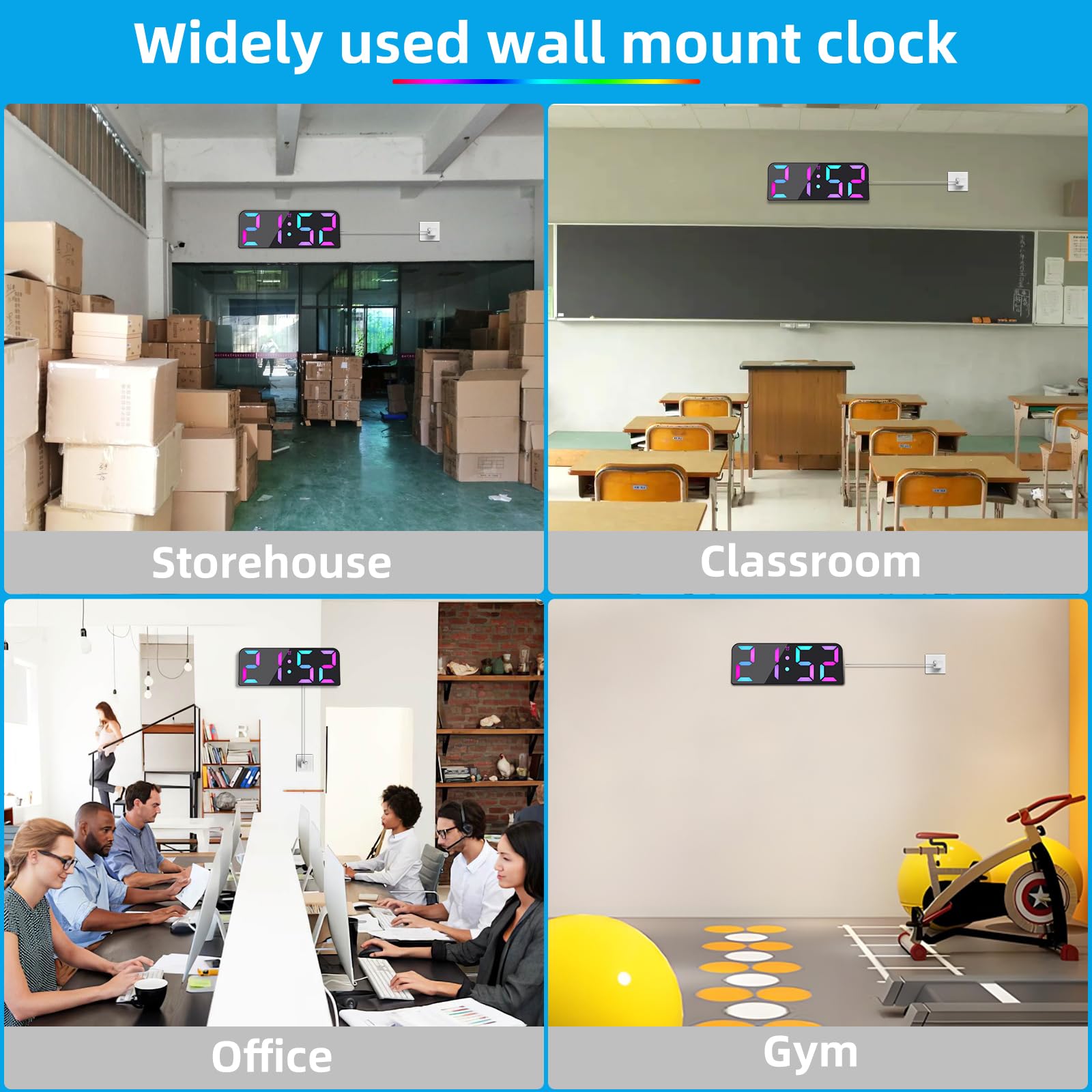 Koolertron Digitale wandklok 9,5 inch groot display, digitale klok met afstandsbediening, wandklok digitaal met countdown, tijd, datum, temperatuur, voor woonkamer, keuken, kantoor, gym (groen