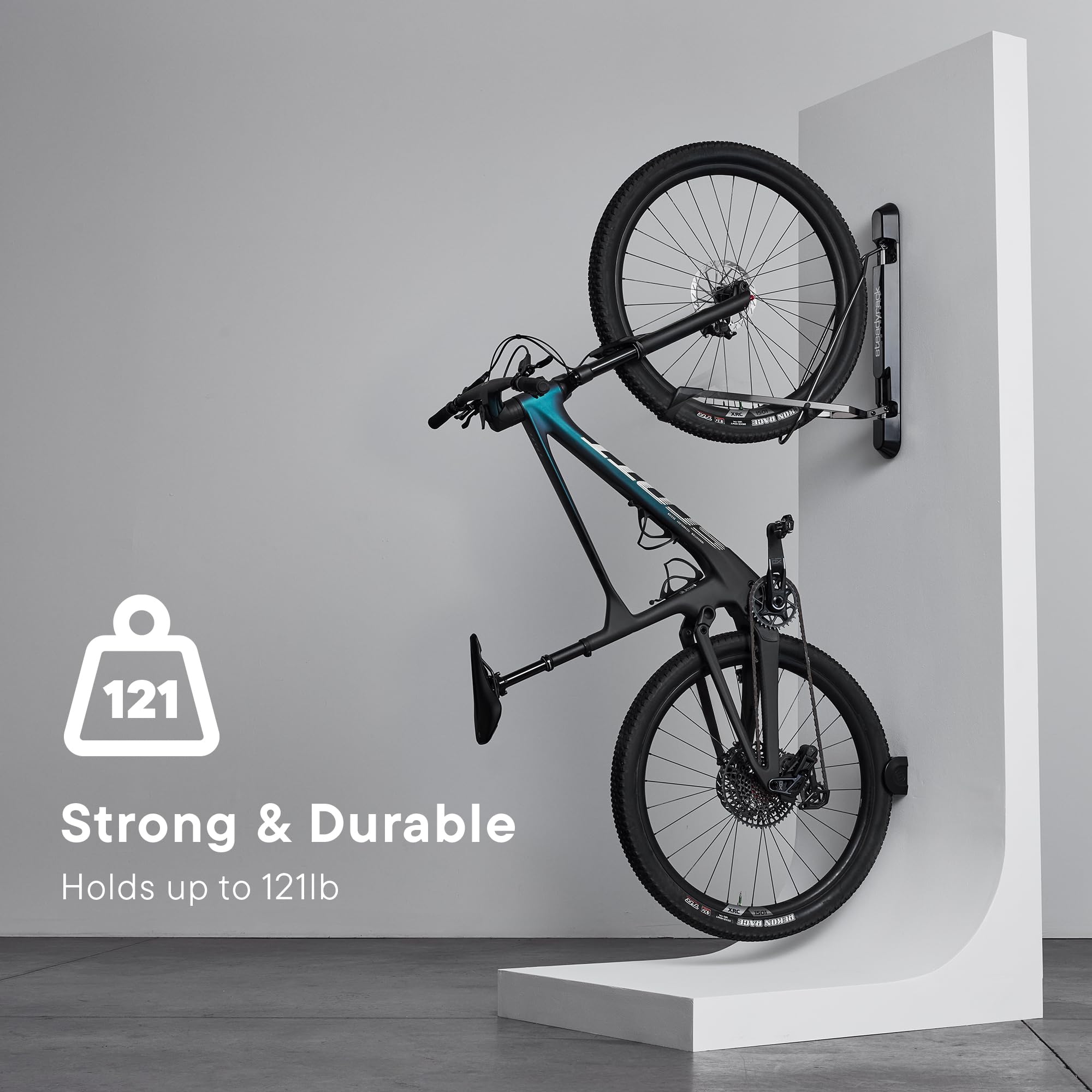 Steadyrack Bike Rack for Mountain Bikes - The Original Wall Mounted Vertical Bike Storage - Fits Wide Tires - Space Saving Pivot Design - Heavy-Duty Steel Rack for Indoor Garage, Apartment or Home Use