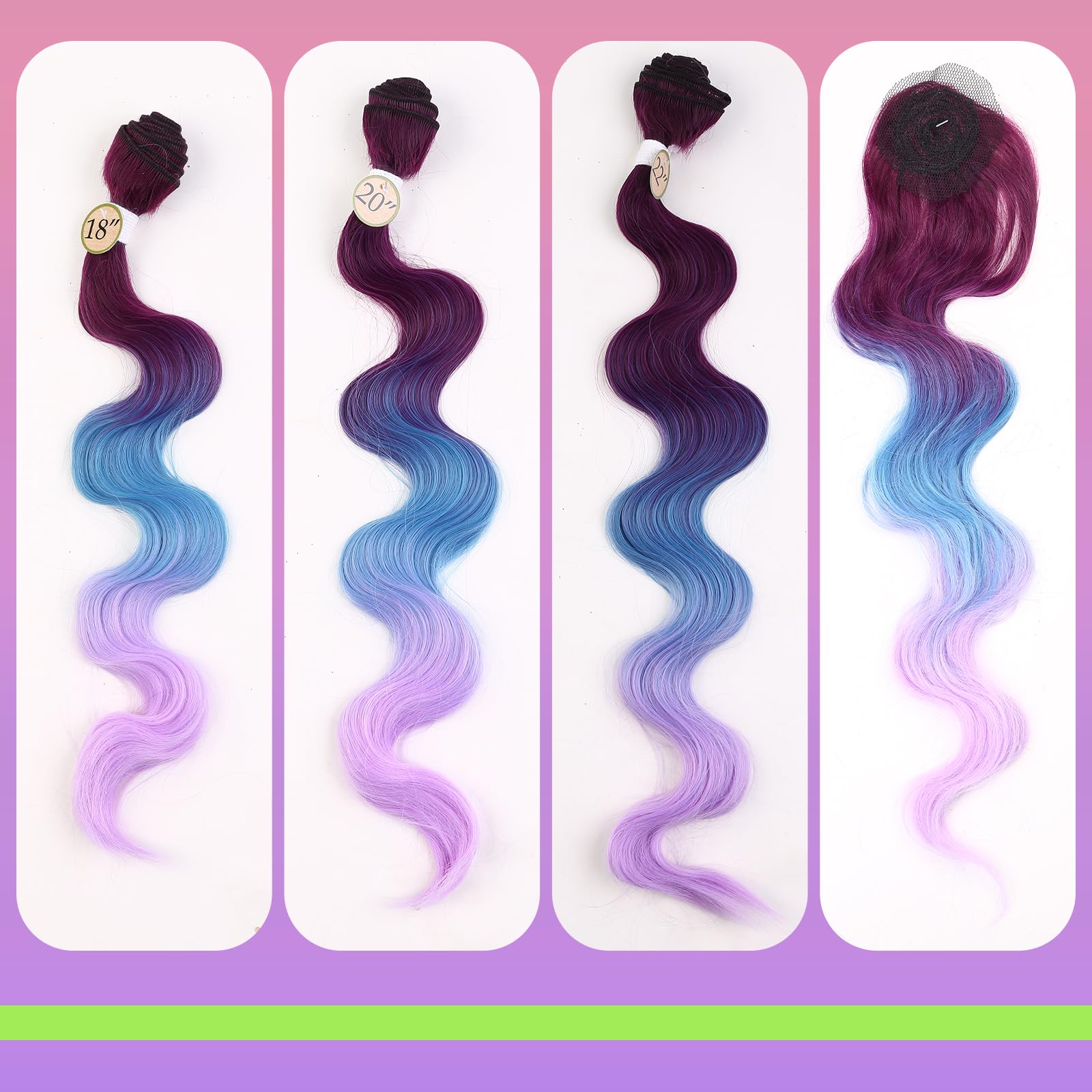 Amazon.com : HANNE 3 Tone Ombre Purple Blue Body Wave Hair  display picture 1