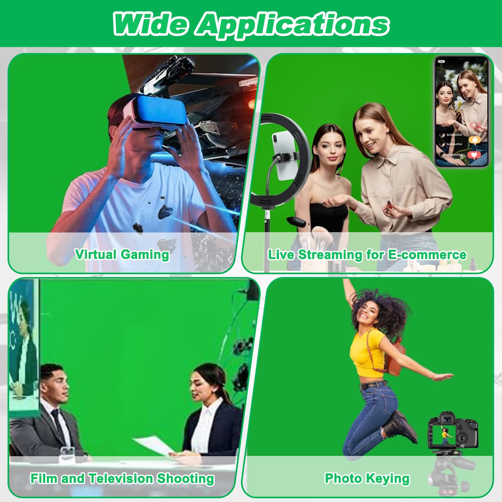 1,5x2m Kit Fond Vert avec Support, 5 Pinces et 1 Sac Rangement, Backdrop Photo Pliable Portable pour Studios Photographie/Vidéo, Streaming Direct, Youtube/TikTok, Jeux Vidéo et Réunions Zoom