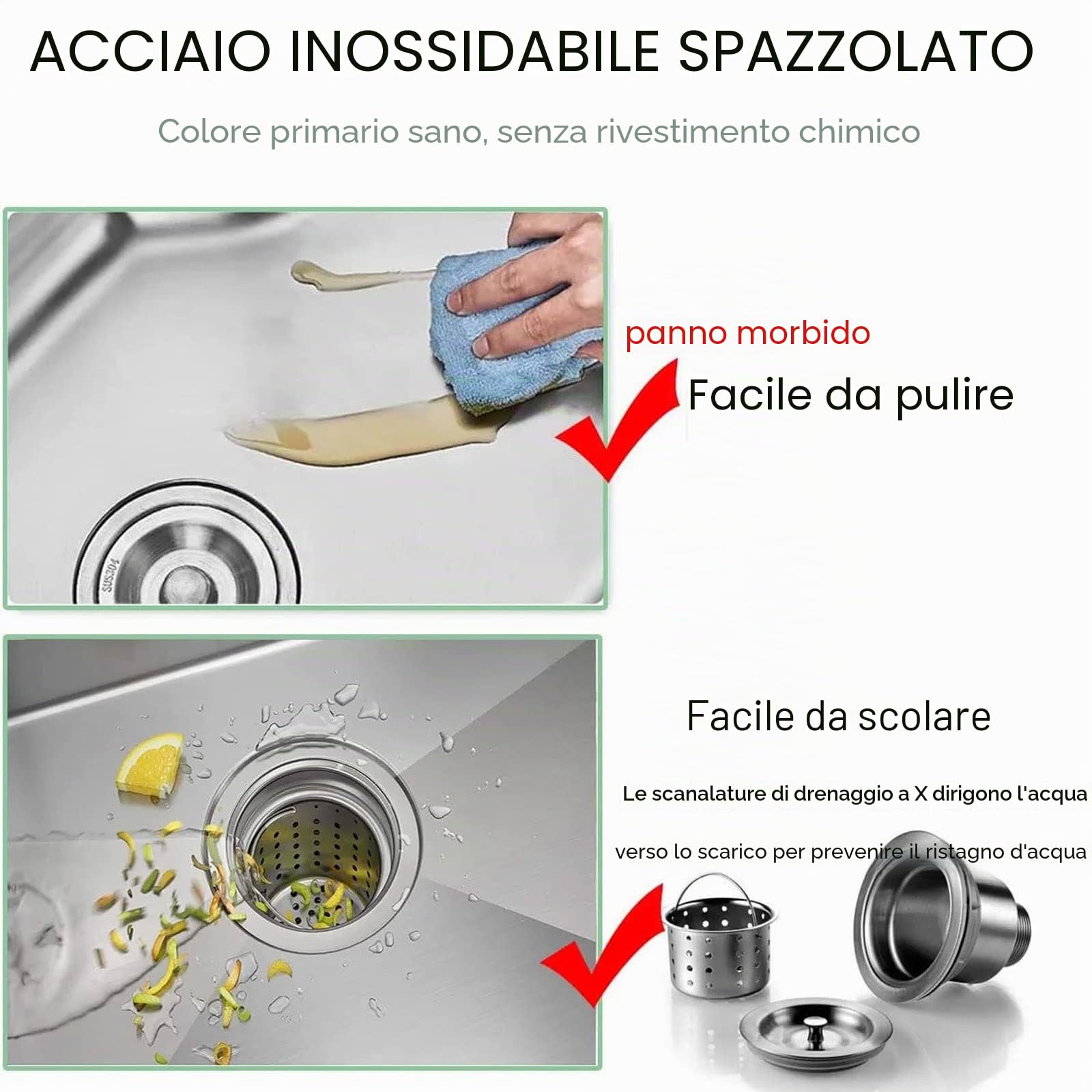 Acciaio Inox Lavello da Cucina per Esterno Commerciale a vasca singola con Rubinetto per garage Lavamani industriale per la casa Ristorante,Lavanderia,Giardino 50cm x 50cm x 80cm