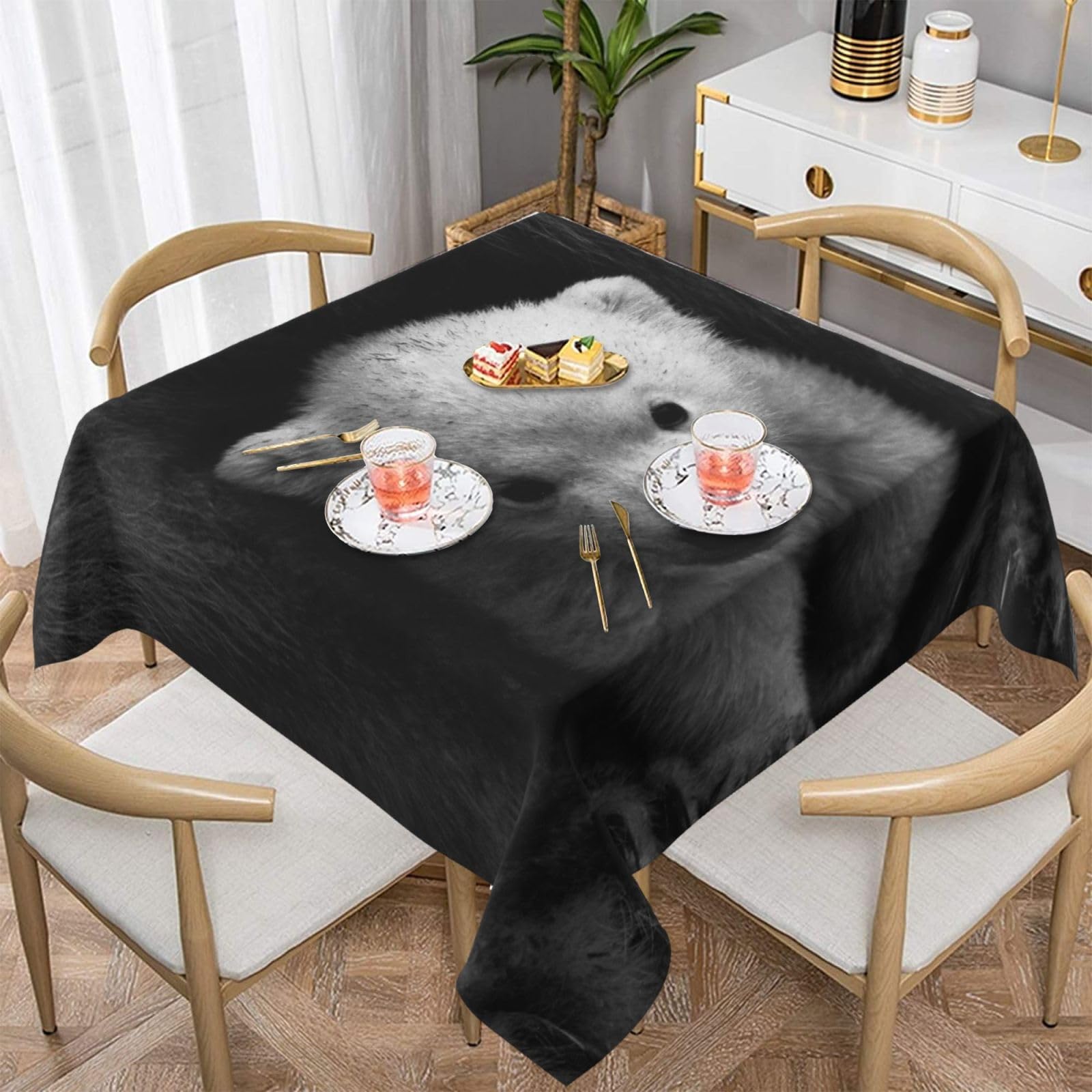 DCEHGEW polar bear Prints Square Tablecloth 137x137 CM, Waterproof Fabric Table Cloth for Dining Table, Farmhouse Table Cover for Kitchen Dining Tabletop Decoration