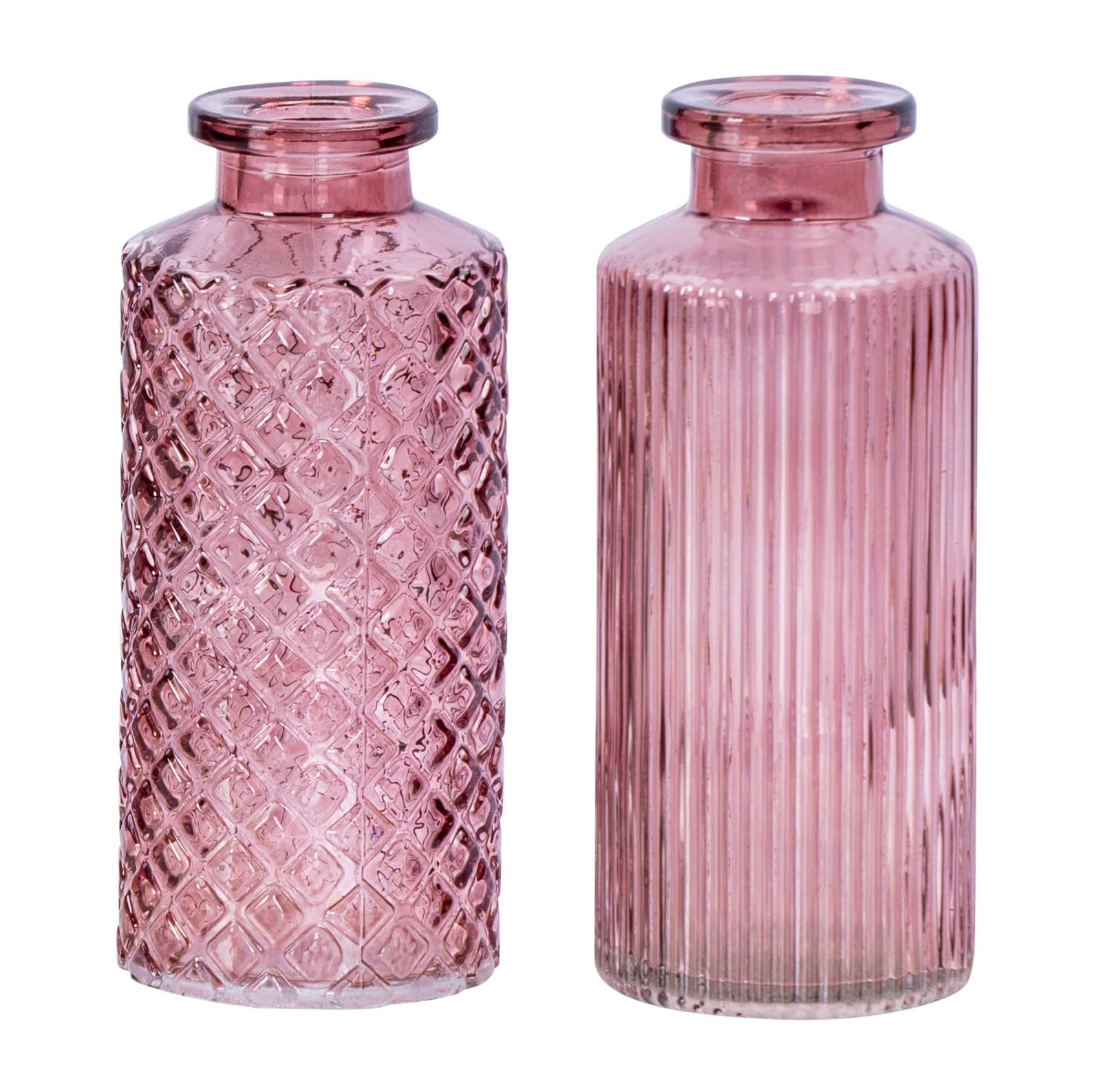 Juego de 2 jarrones de 14 cm de altura, color rosa, cristal, decoración de mesa, decoración de primavera