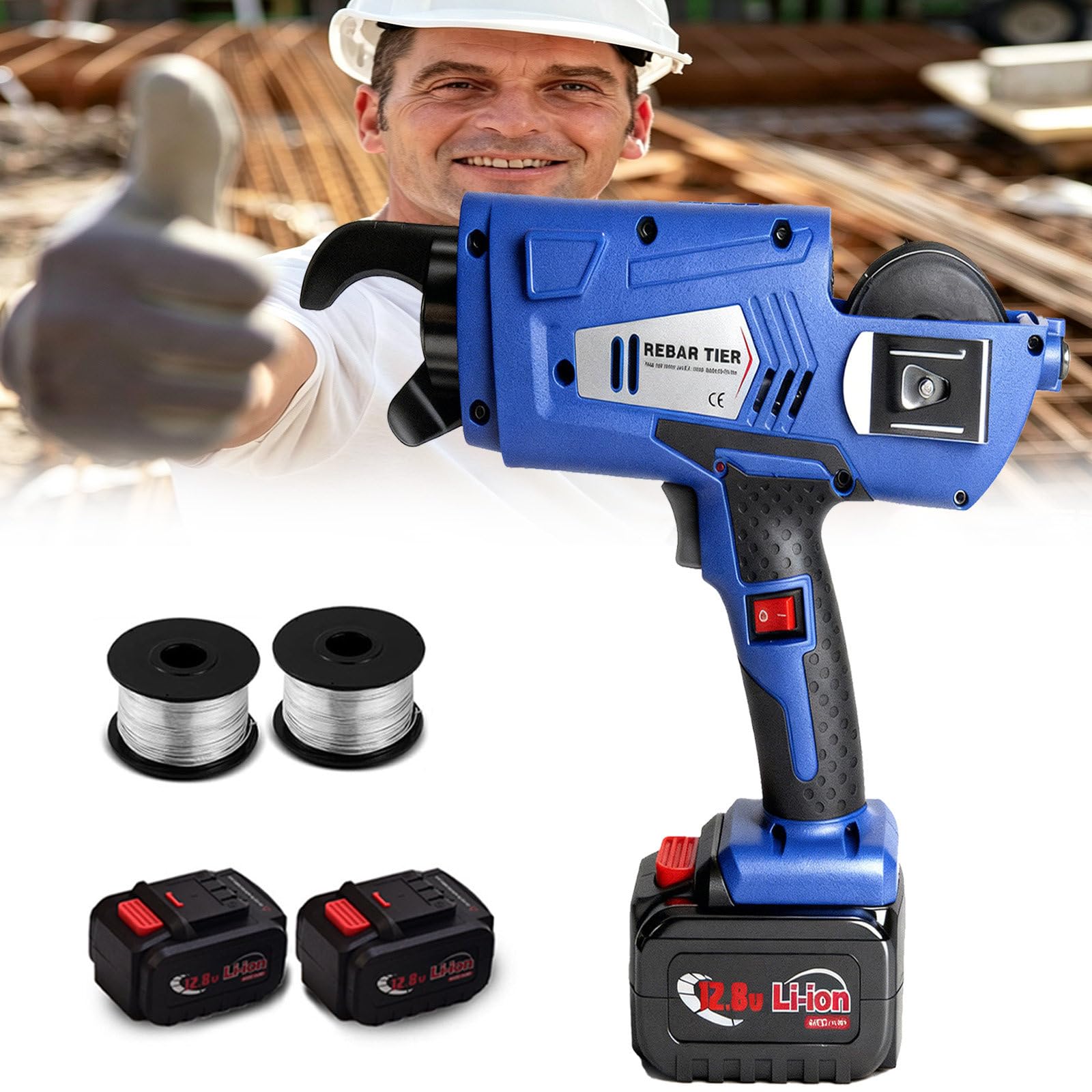 SOTIKARERY Automatic Rebar Tier 0.3"-1.3" Rebar Tie Rebar Tying Gun - 4400mAh Rechargeable Battery - 2PCS Rebar Tie Wire Rebar Tier Tying Machine - 0.8S a Knot - (2 Battery)