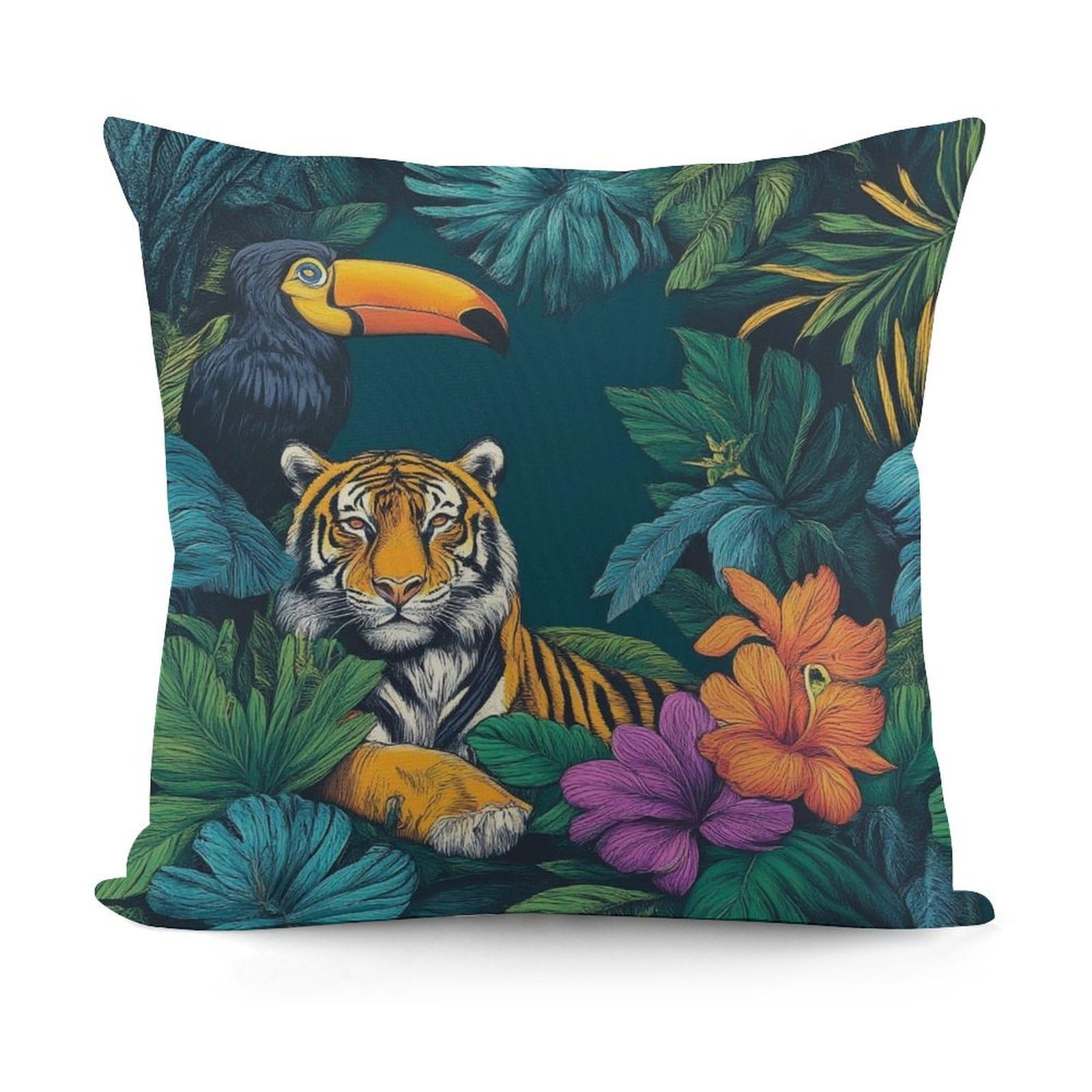 Smazdfxx Picture(740) Plush Decorative Throw Pillow Covers Couch Cushion Case Modern Home Decor For Sofa Soft Tropical Wild Animals Tigers Leaf Green Pillowcases