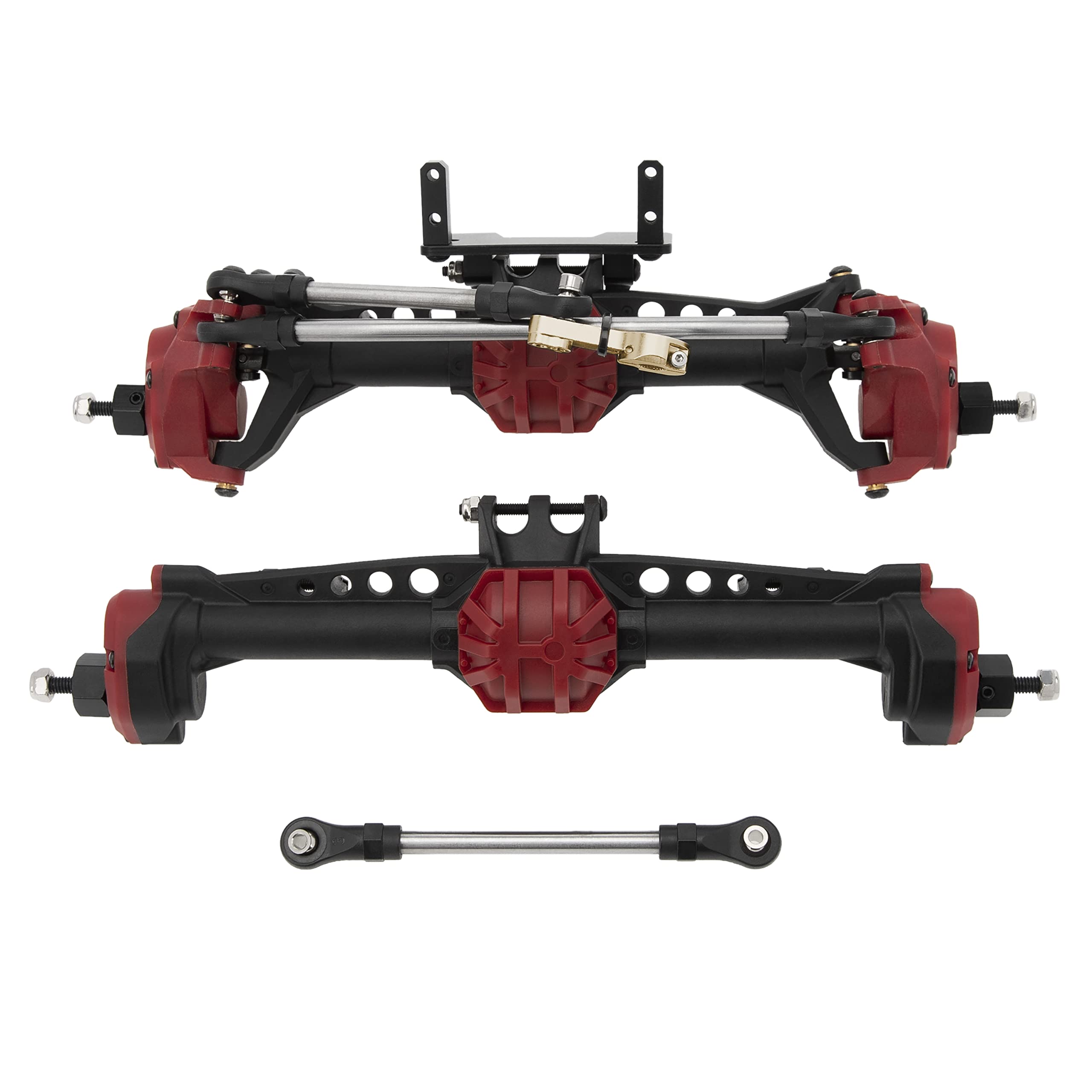 REDSPIDER Front & Rear Portal Nylon Axles with Steel Gears and Metal Bearings? for Axial SCX10 SCX10 II 90046 90047 1/10 rc Crawler axles Upgrade Pasrts. (Black Red)