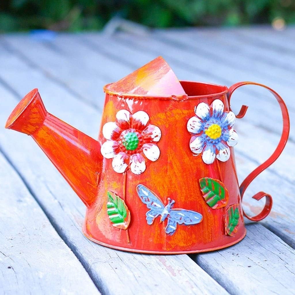 Watering Can Vintage Printing Watering Can, Household Watering Colored Iron Watering Can, Watering Flower Spraying Watering Can（3L，Orange） Decorative Watering Can(Green)