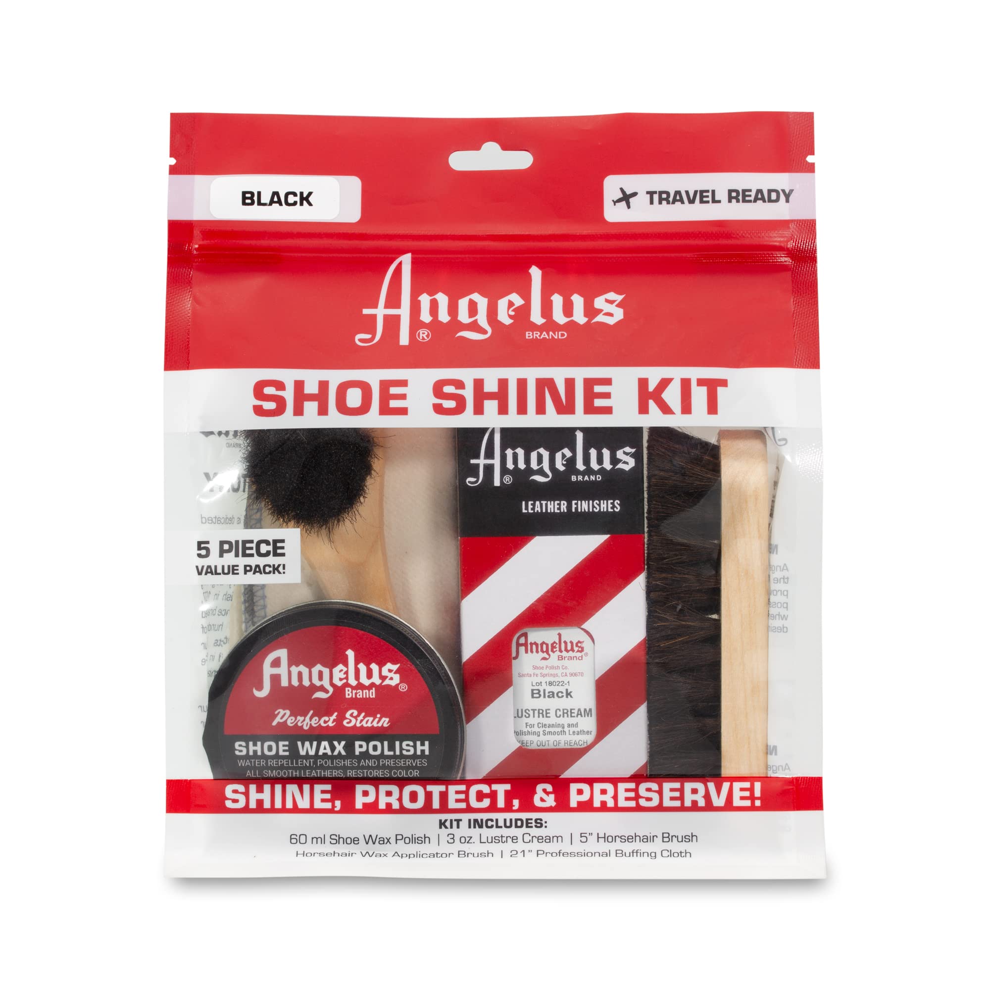 Angelus Shoe Shine Kit de viaje 5pc Set Negro