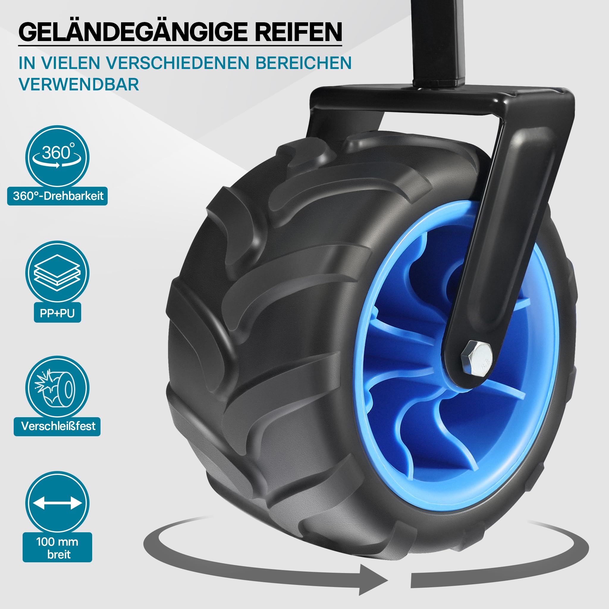 Wiltec Faltbarer Bollerwagen mit Sonnendach, Faltbollerwagen für max. 70 kg, Klappbollerwagen mit großer Ladefläche und Taschen, Offroad geeignet